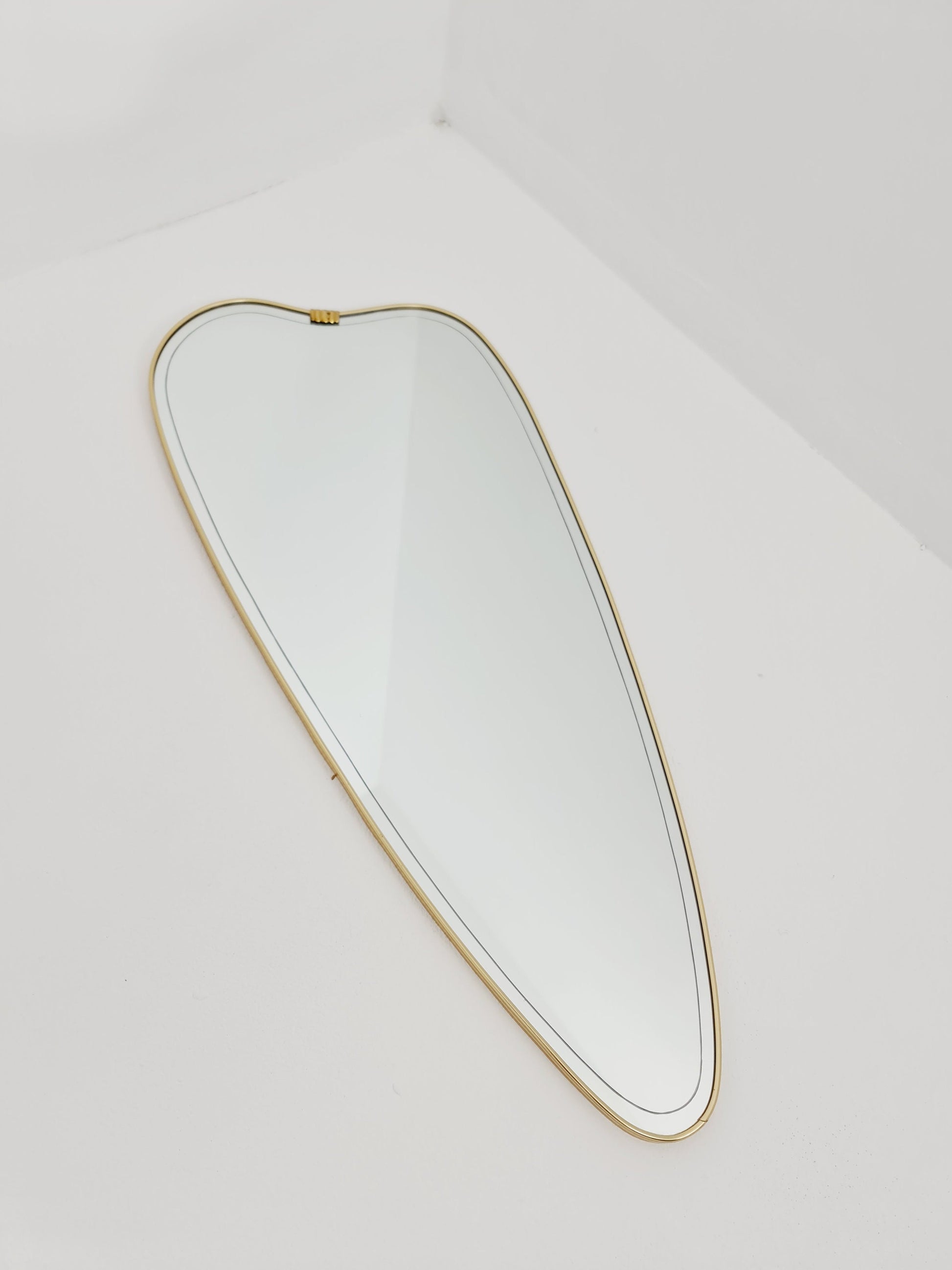 Mid Century asymmetric German brass Original kidney wall mirror from the 60s model Rockabilly
