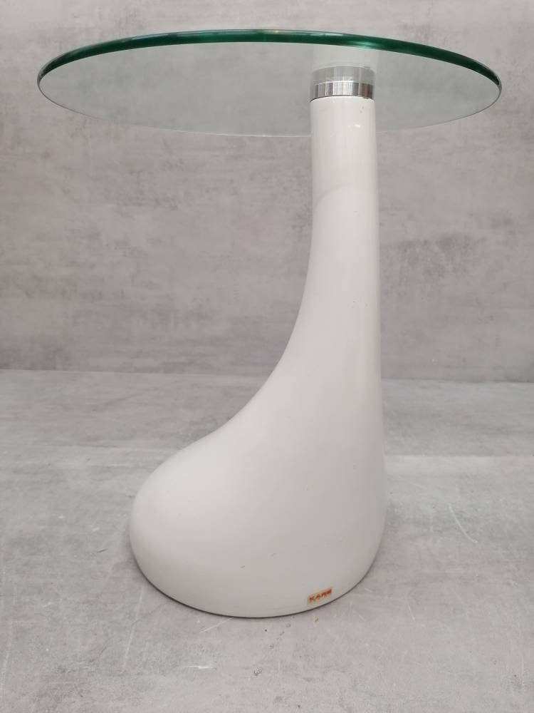 1 of 2 Mid Century style side table - night stand pap art style white and glass