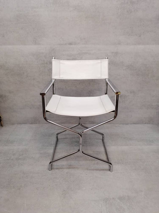 Mid-Century Modern Arrben director's chair in chrome and white leather 1980s