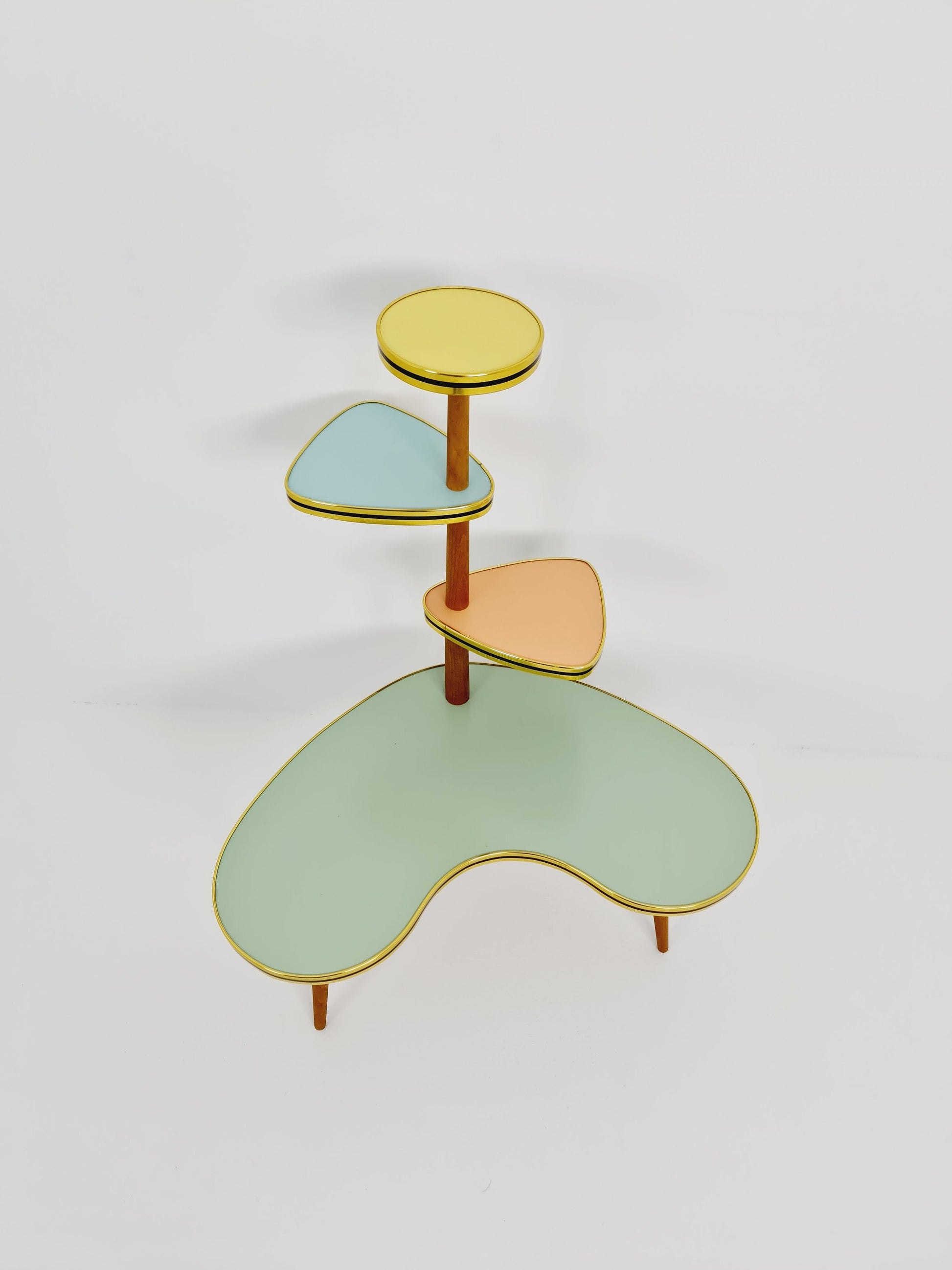 1950s German Plant Stand, Colorful Vintage Mid-Century Minimalist Indoor Plant Stand Side Table Retro flower table