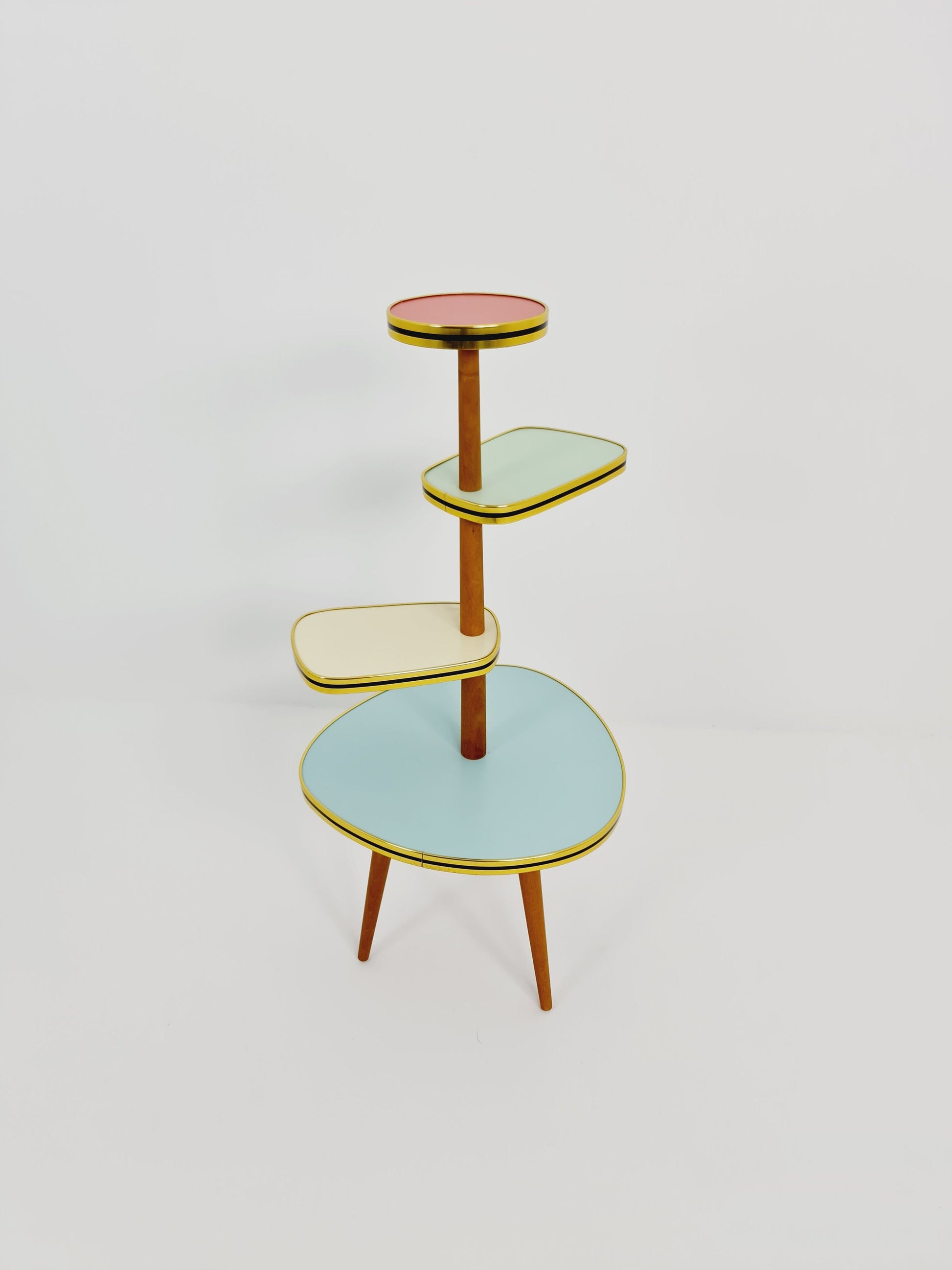 1950s German Plant Stand, Colorful Vintage Mid-Century Minimalist Indoor Plant Stand Side Table Retro flower table