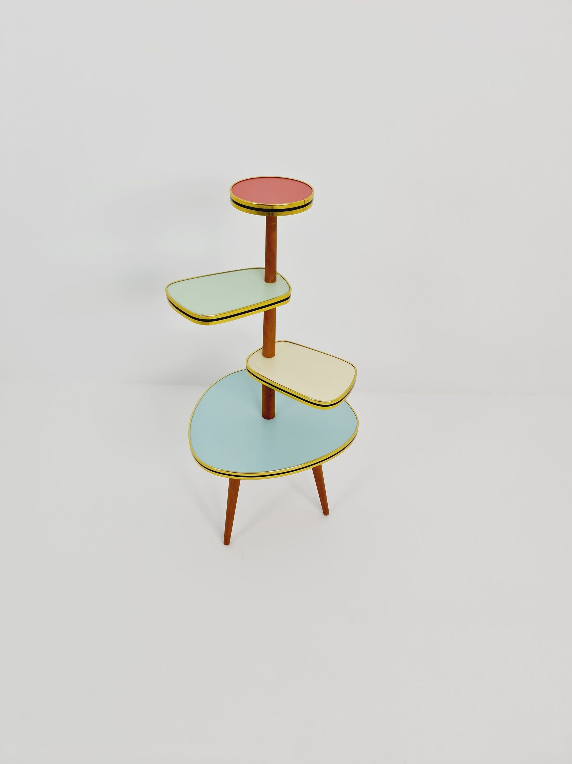 1950s German Plant Stand, Colorful Vintage Mid-Century Minimalist Indoor Plant Stand Side Table Retro flower table