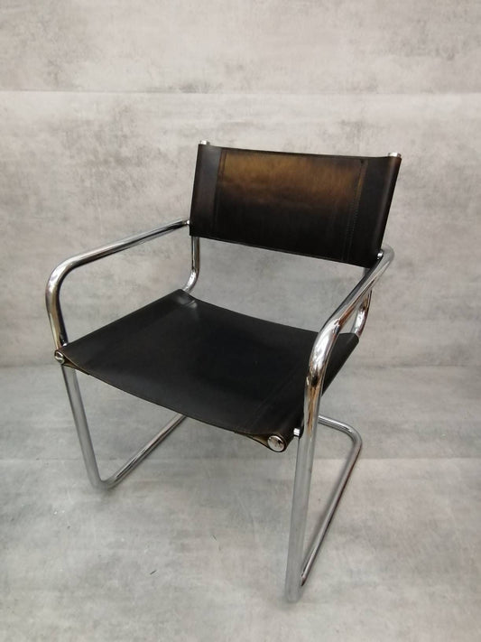1 von 2 Vintage Model S34 black Saddle Leather Dining Chairs by Mart Stam & Marcel Breuer 1980s