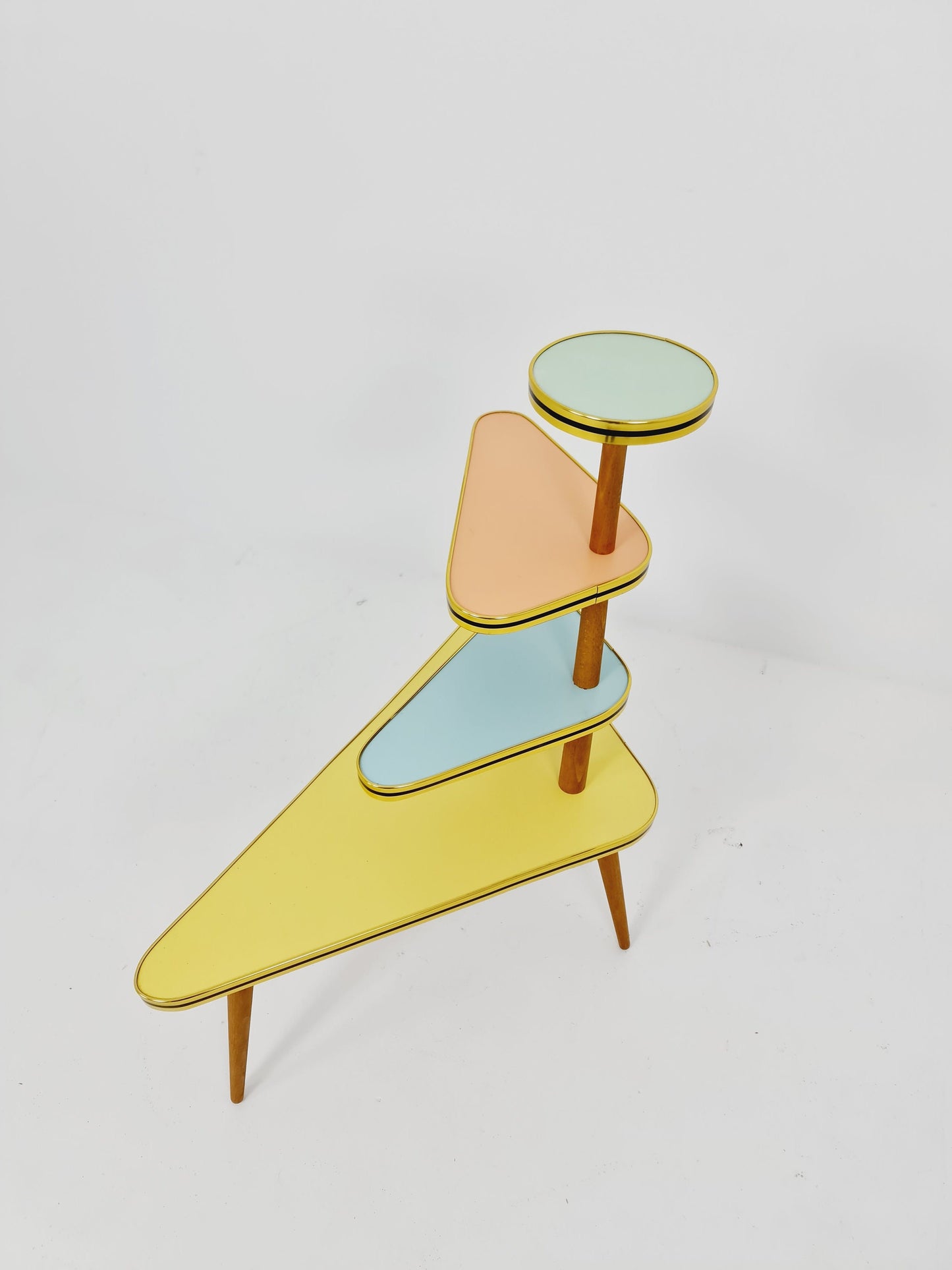 1950s German Plant Stand, Colorful Vintage Mid-Century Minimalist Indoor Plant Stand Side Table Retro flower table