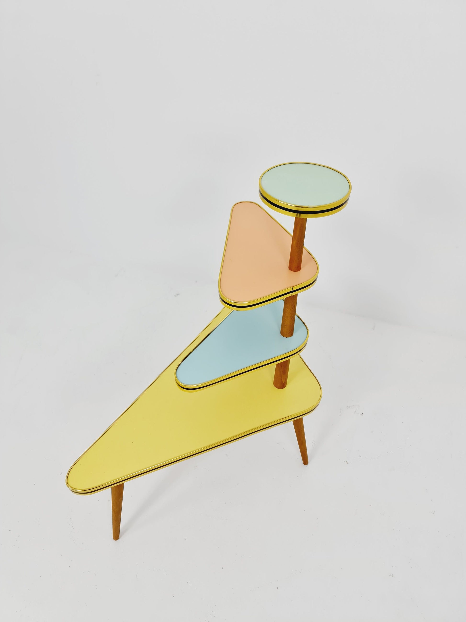 1950s German Plant Stand, Colorful Vintage Mid-Century Minimalist Indoor Plant Stand Side Table Retro flower table