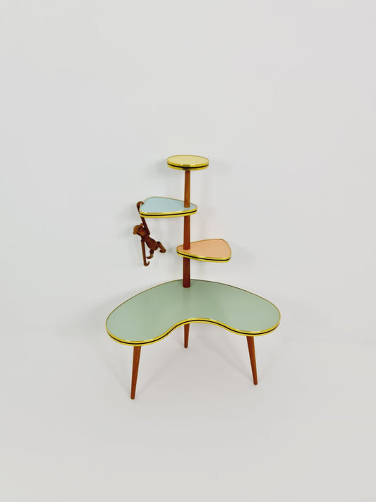 1950s German Plant Stand, Colorful Vintage Mid-Century Minimalist Indoor Plant Stand Side Table Retro flower table