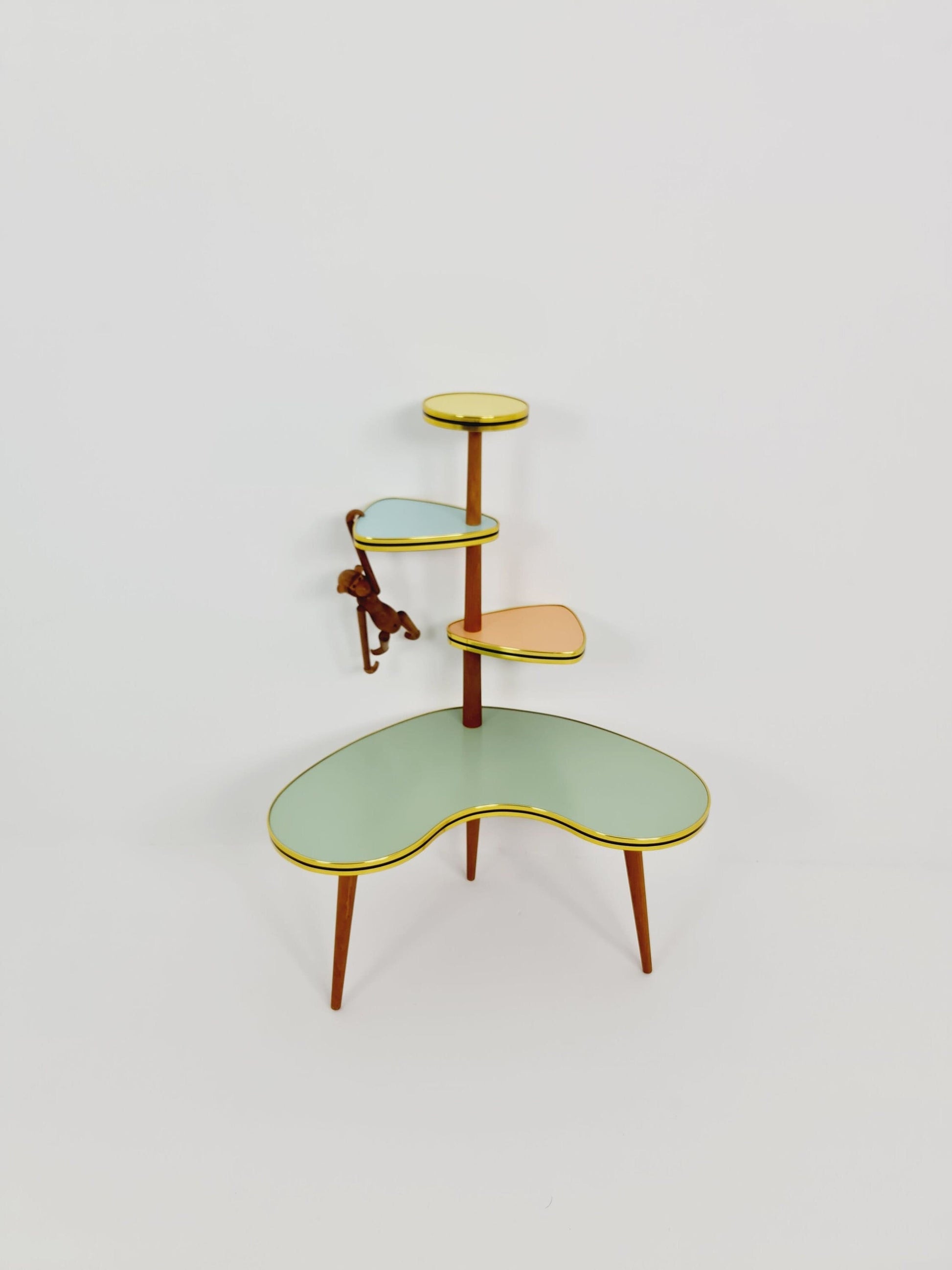 1950s German Plant Stand, Colorful Vintage Mid-Century Minimalist Indoor Plant Stand Side Table Retro flower table