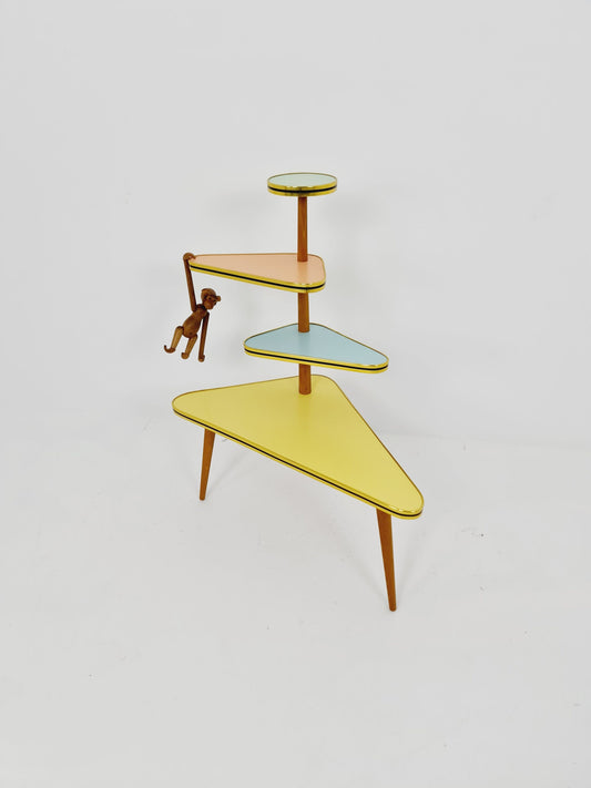 1950s German Plant Stand, Colorful Vintage Mid-Century Minimalist Indoor Plant Stand Side Table Retro flower table