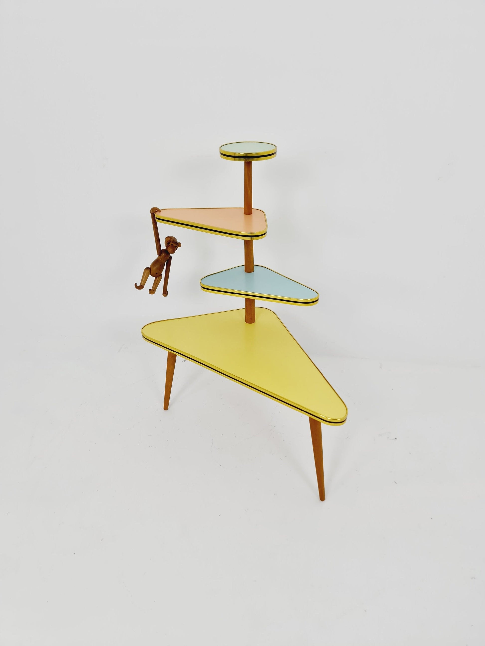 1950s German Plant Stand, Colorful Vintage Mid-Century Minimalist Indoor Plant Stand Side Table Retro flower table