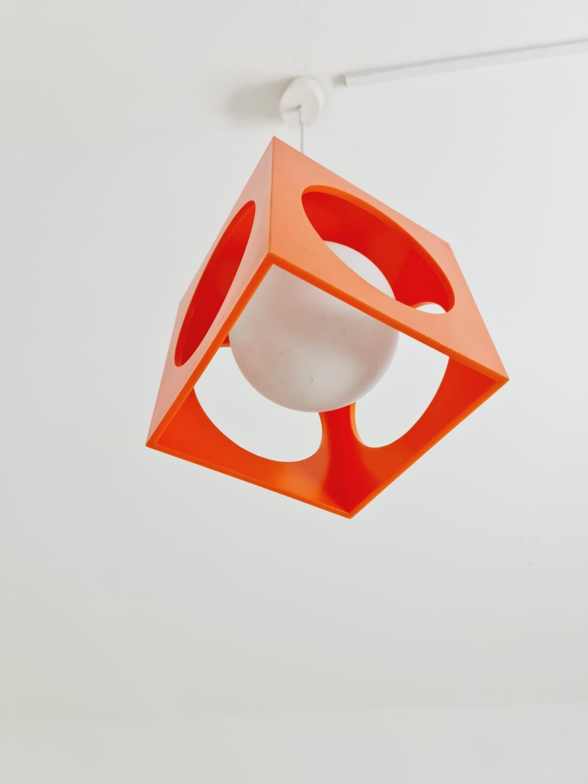 Space Age Ceiling lamp/ Pendant lamp by Richard Essig , orange and white 1970s