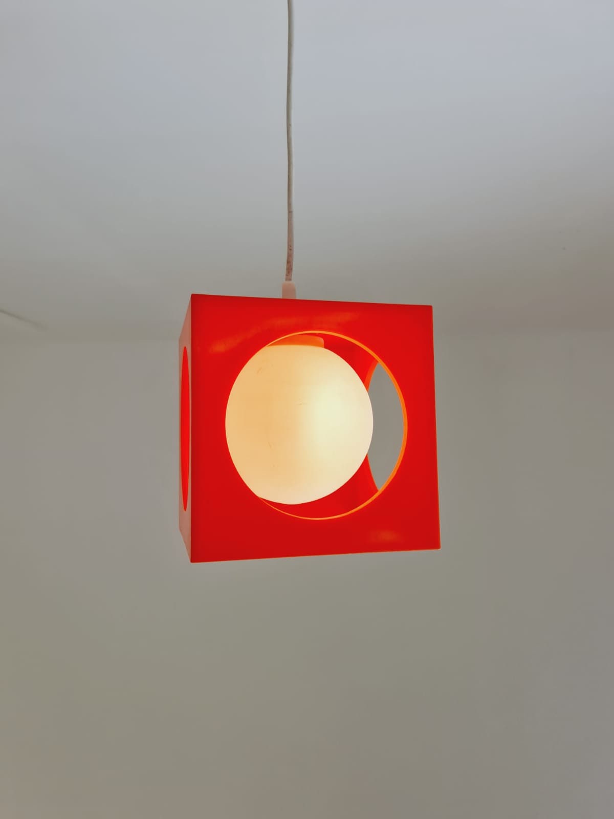Space Age Ceiling lamp/ Pendant lamp by Richard Essig , orange and white 1970s