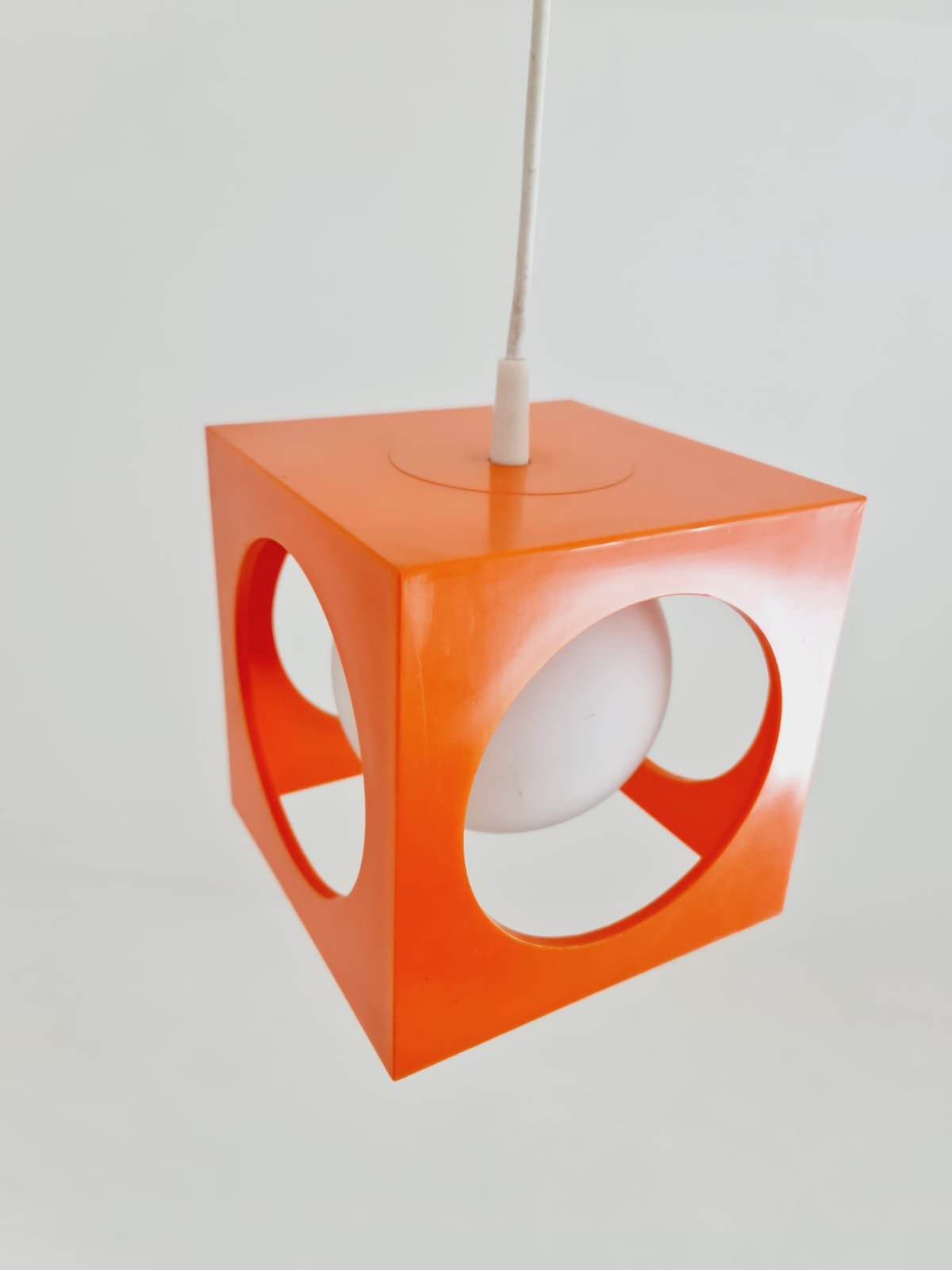 Space Age Ceiling lamp/ Pendant lamp by Richard Essig , orange and white 1970s