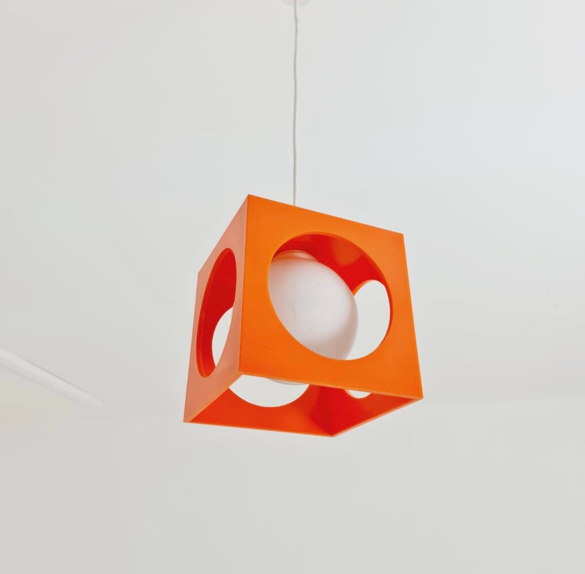 Space Age Ceiling lamp/ Pendant lamp by Richard Essig , orange and white 1970s