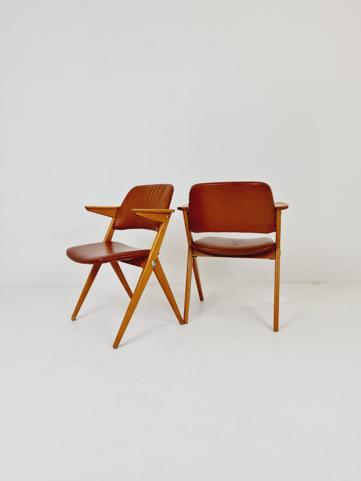 Swedish Midcentury beech & leather armchair Triva by Bengt Ruda for Nordiska Kompaniet, 1960s, set of 2