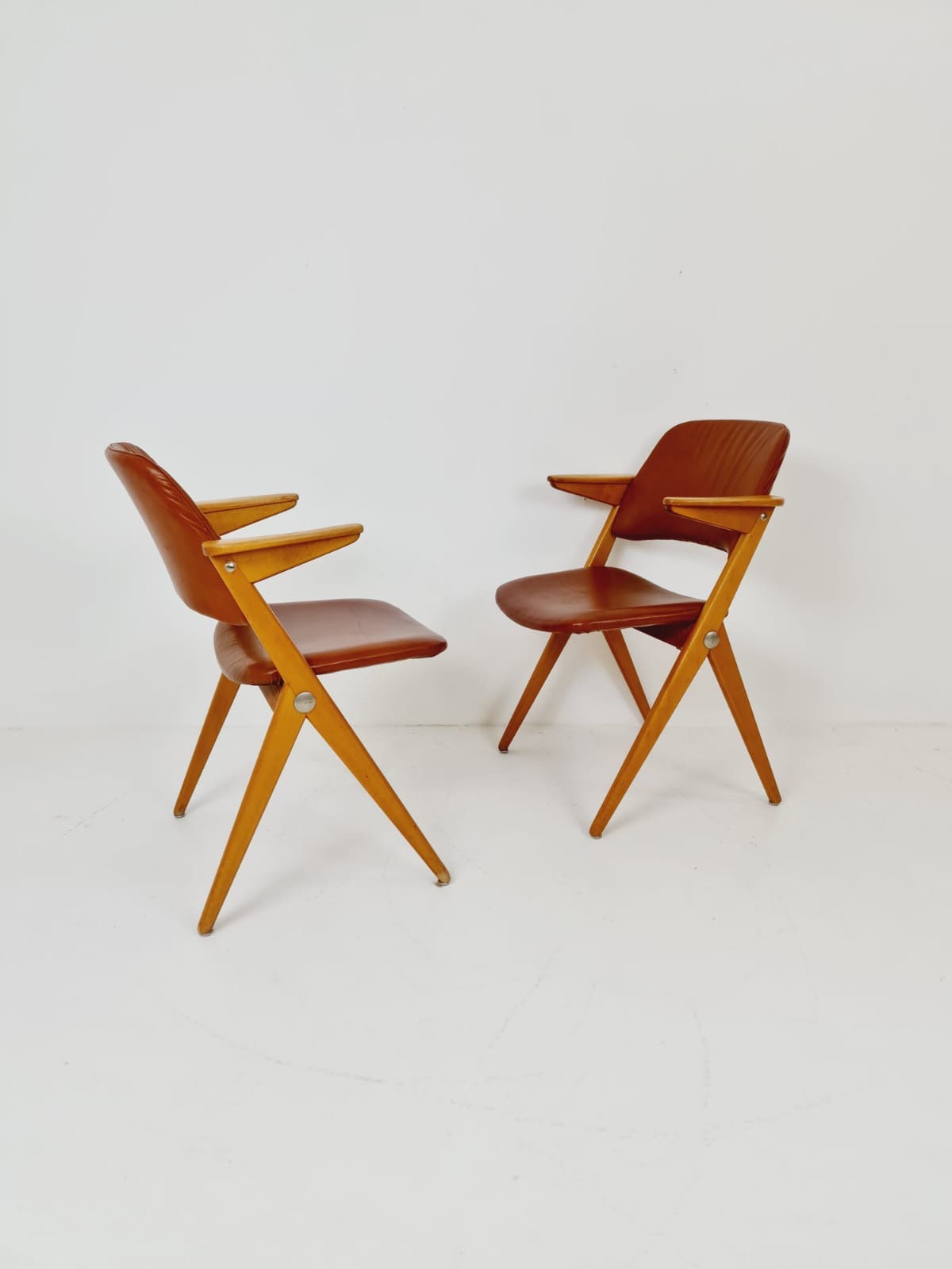 Swedish Midcentury beech & leather armchair Triva by Bengt Ruda for Nordiska Kompaniet, 1960s, set of 2