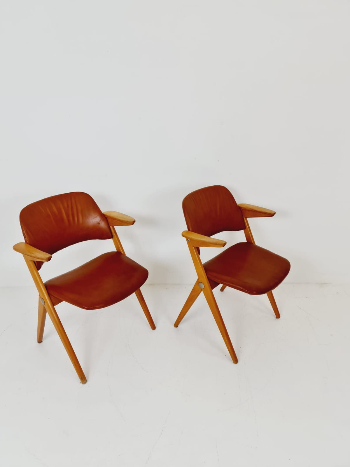 Swedish Midcentury beech & leather armchair Triva by Bengt Ruda for Nordiska Kompaniet, 1960s, set of 2