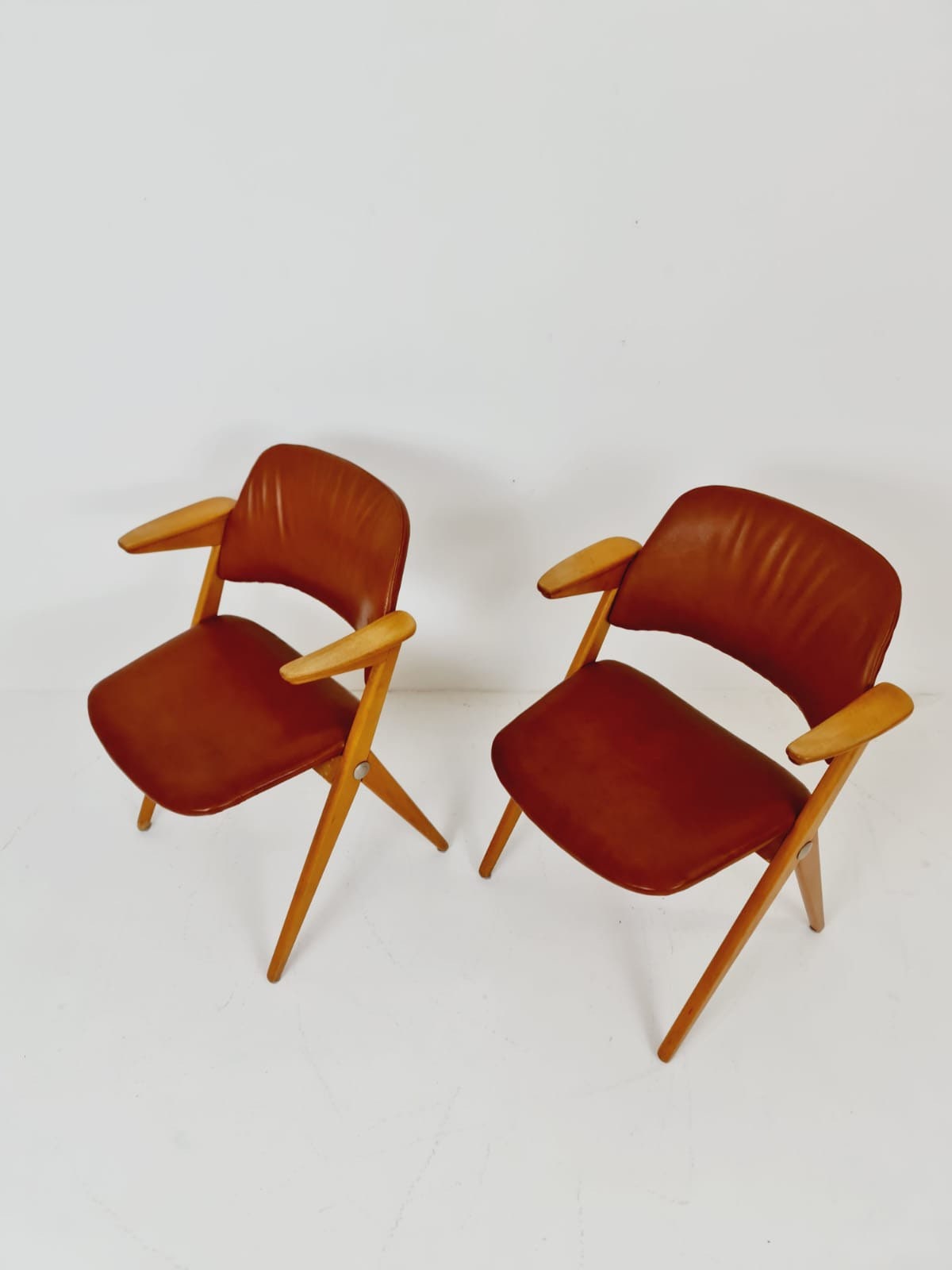Swedish Midcentury beech & leather armchair Triva by Bengt Ruda for Nordiska Kompaniet, 1960s, set of 2