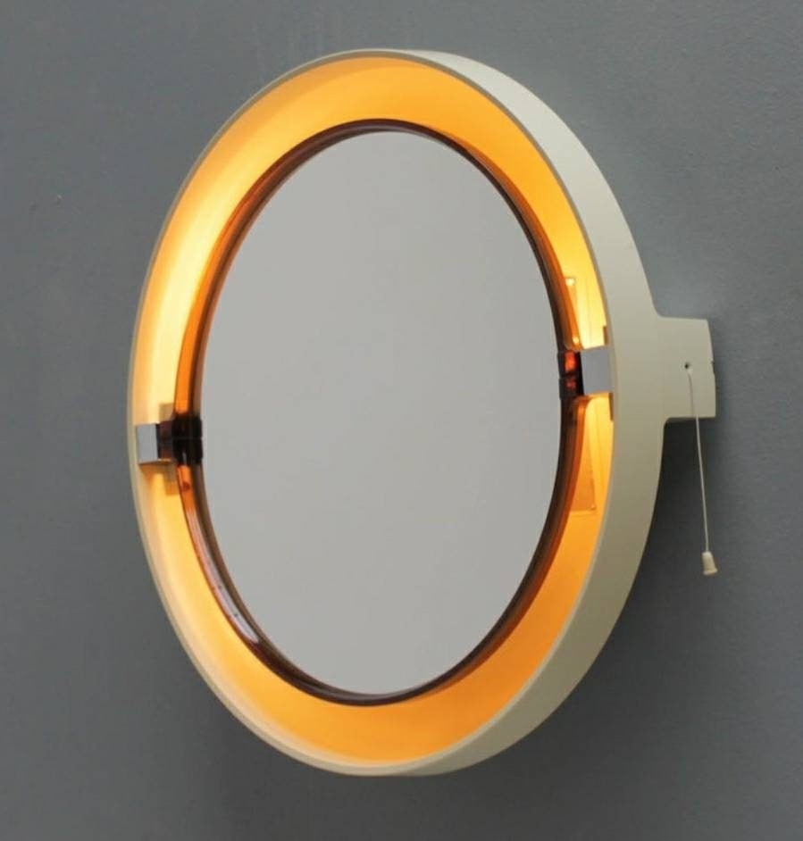 Allibert vintage backlit mirror titled A40 Space Age Design, wall mounted, France. 1970s