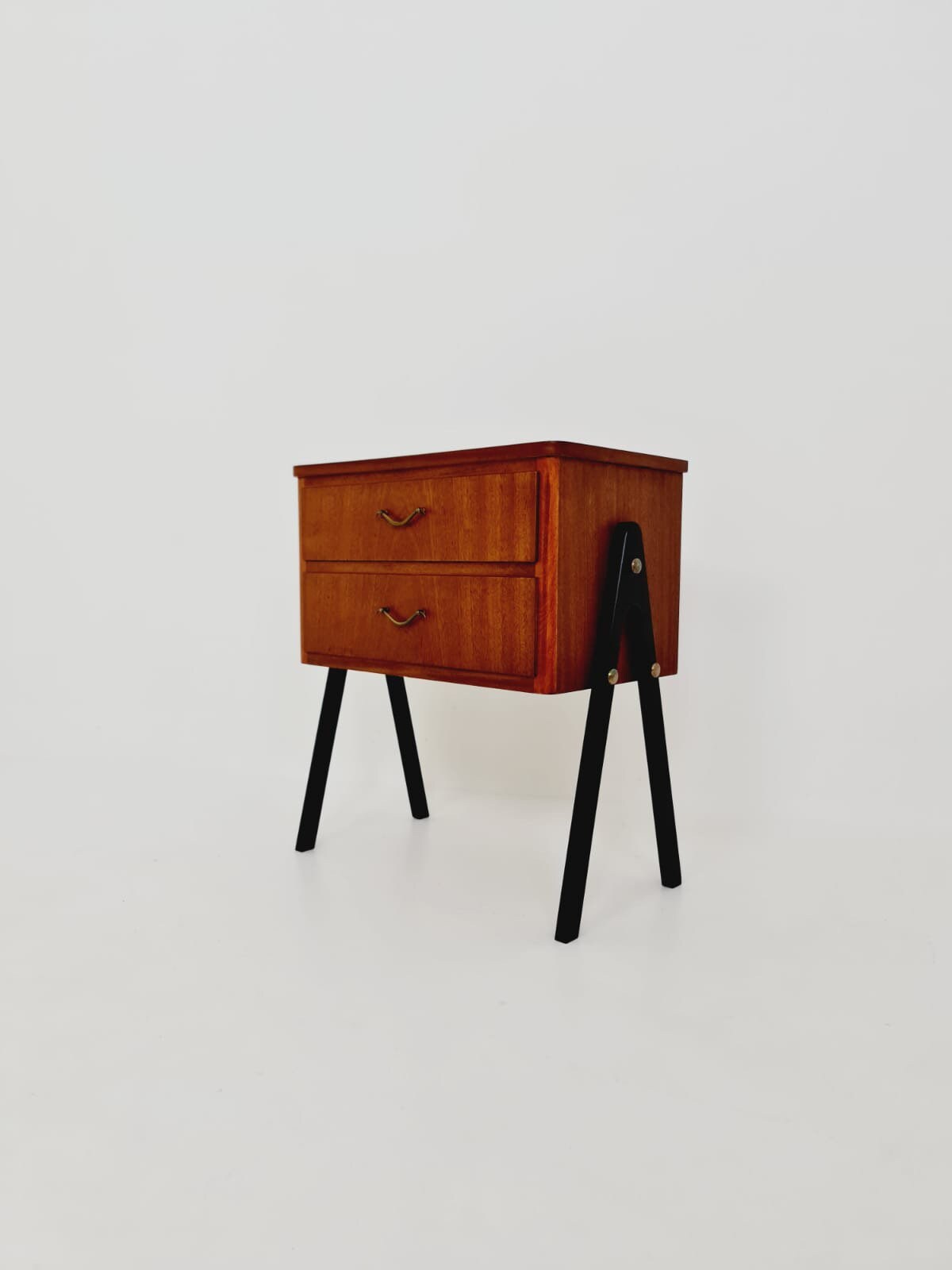 Midcentury danish mahogany& brass vintage Side table/ Bedside table, 1960s