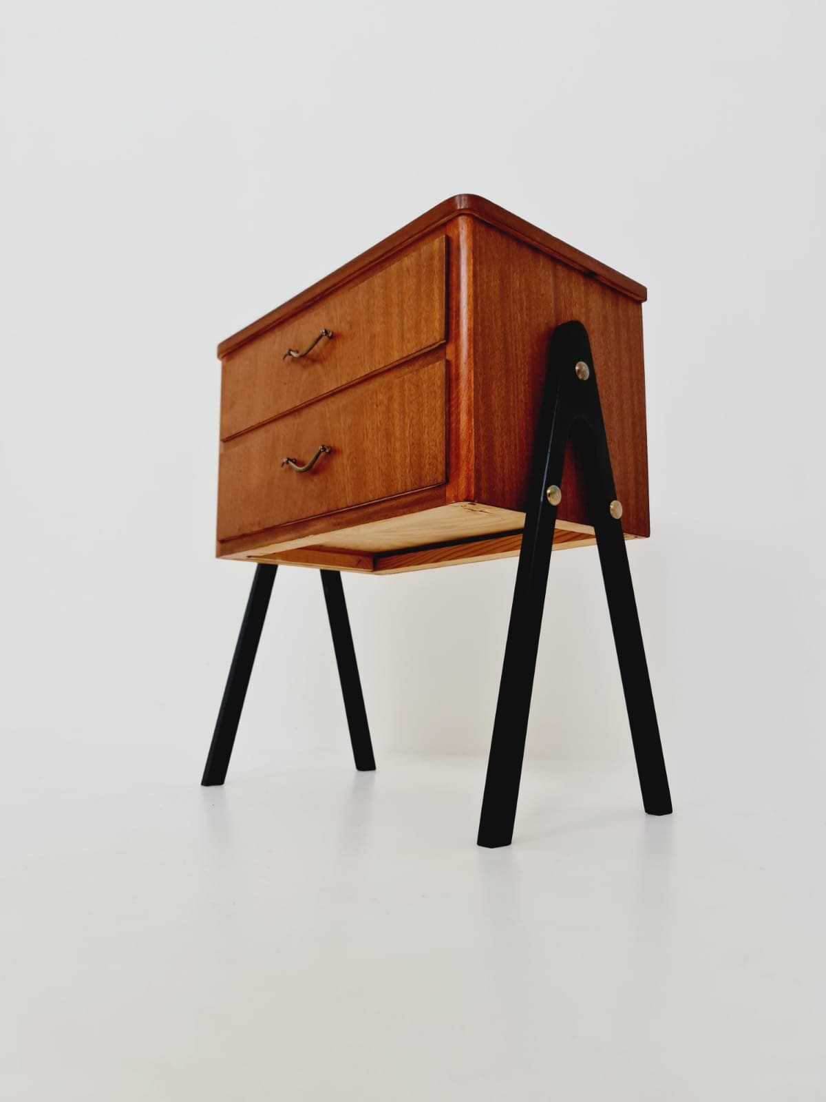 Midcentury danish mahogany& brass vintage Side table/ Bedside table, 1960s