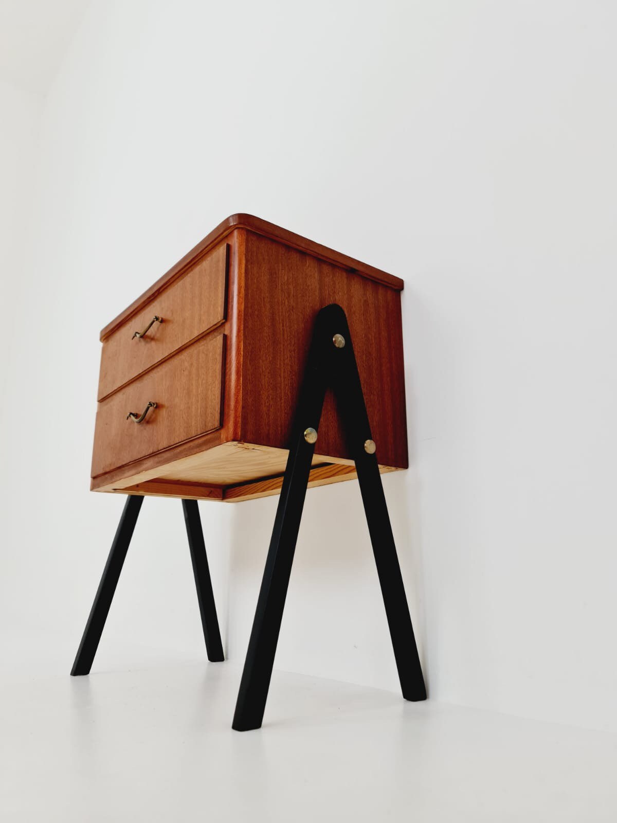 Midcentury danish mahogany& brass vintage Side table/ Bedside table, 1960s
