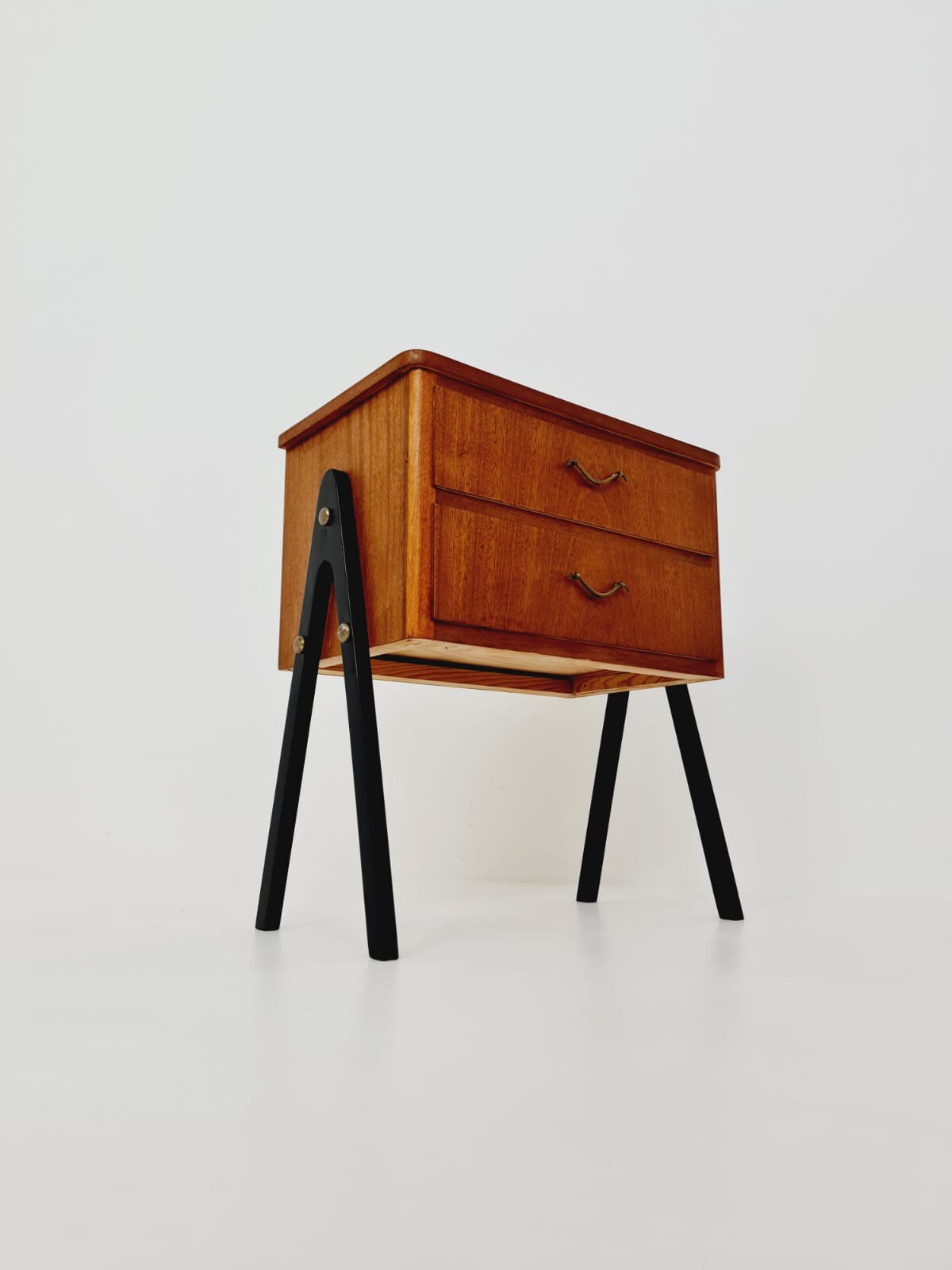 Midcentury danish mahogany& brass vintage Side table/ Bedside table, 1960s