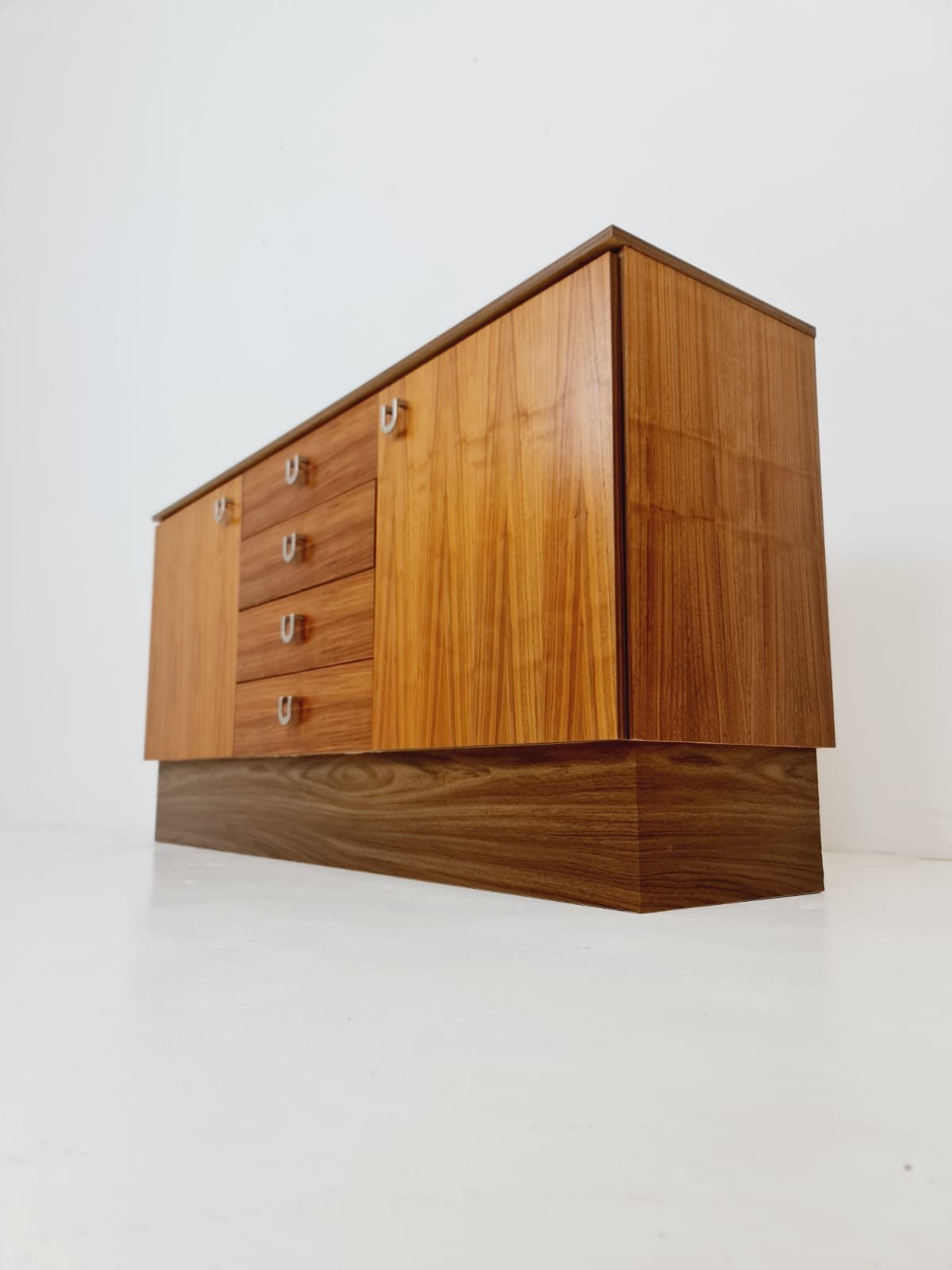 Midcentury German vintage walnut & brass sideboard, 1960s