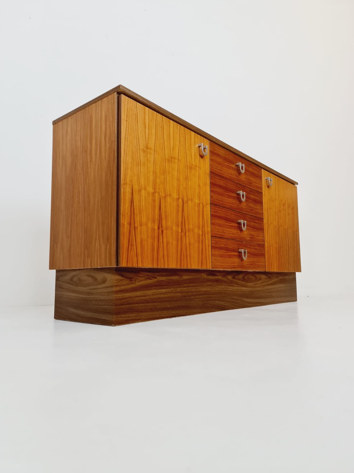 Midcentury German vintage walnut & brass sideboard, 1960s
