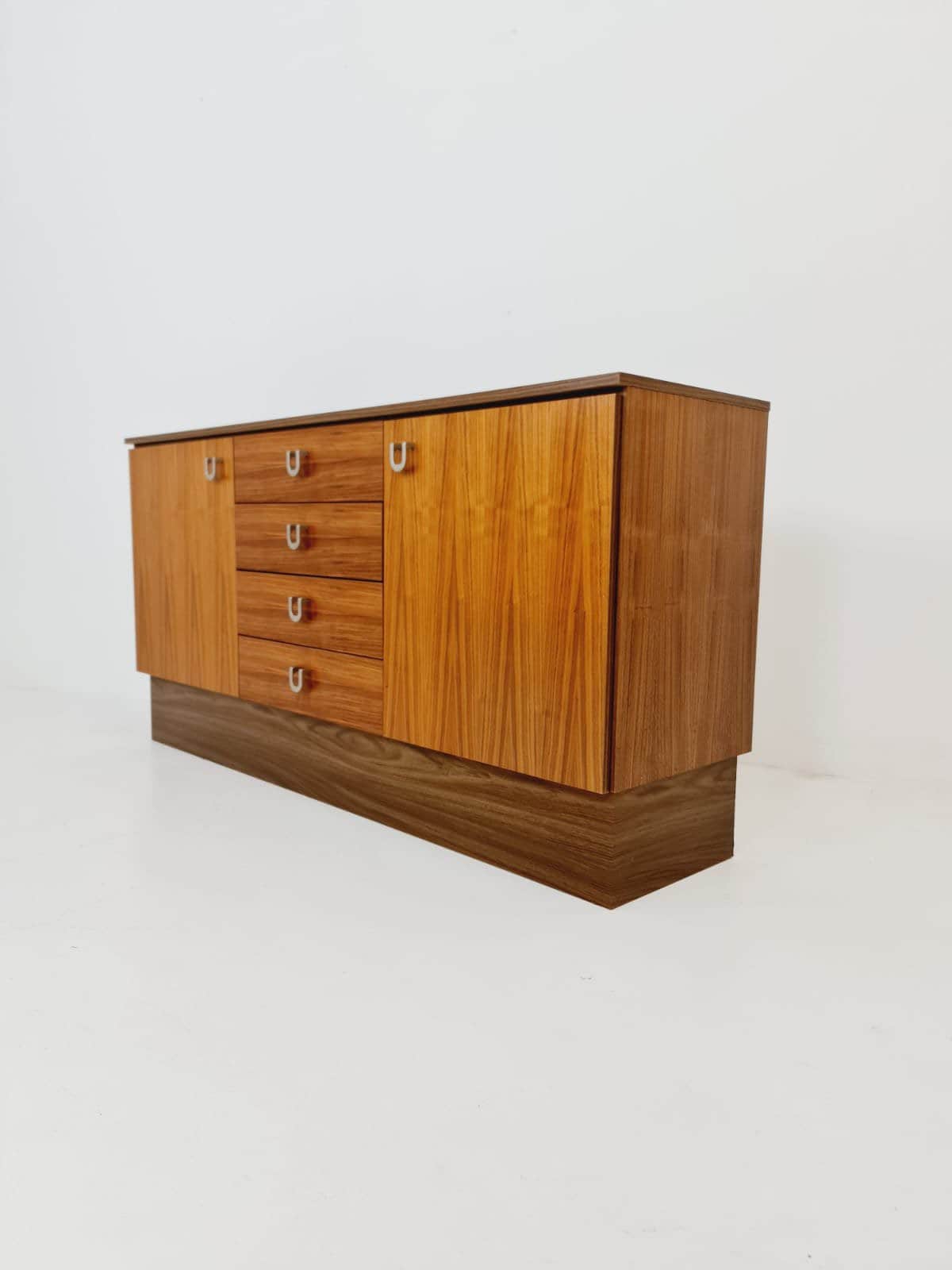 Midcentury German vintage walnut & brass sideboard, 1960s