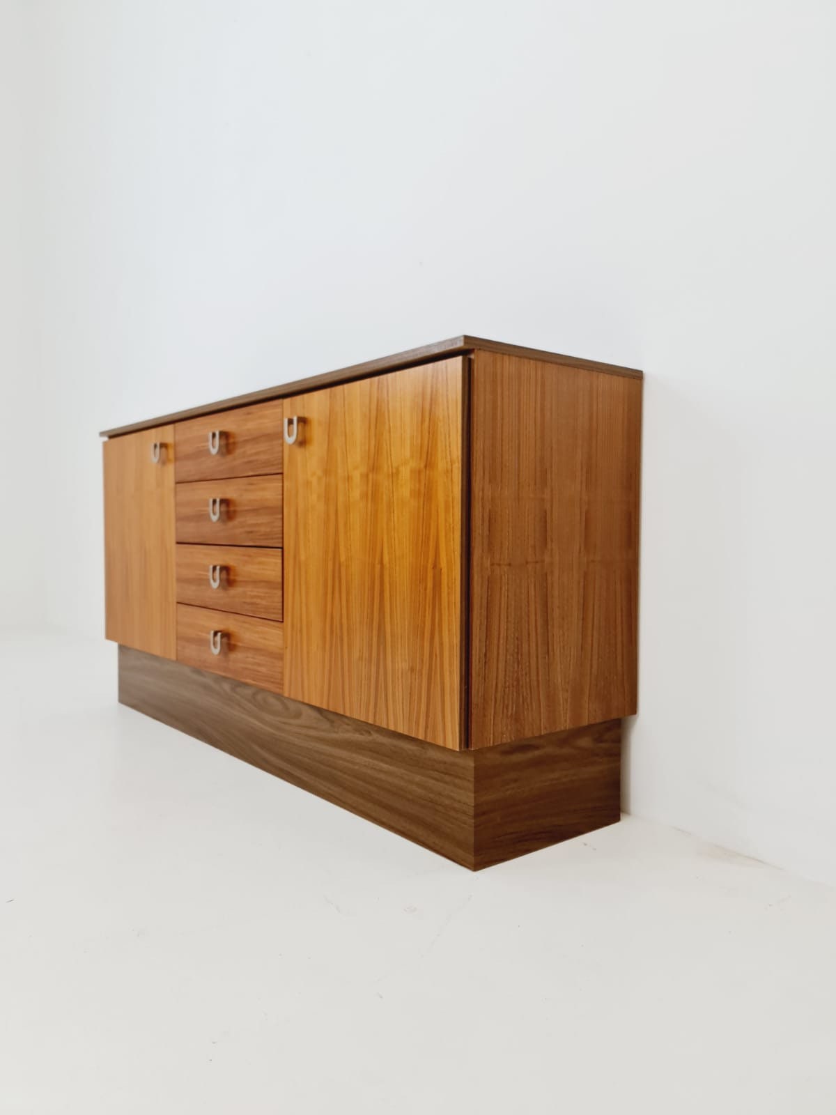 Midcentury German vintage walnut & brass sideboard, 1960s