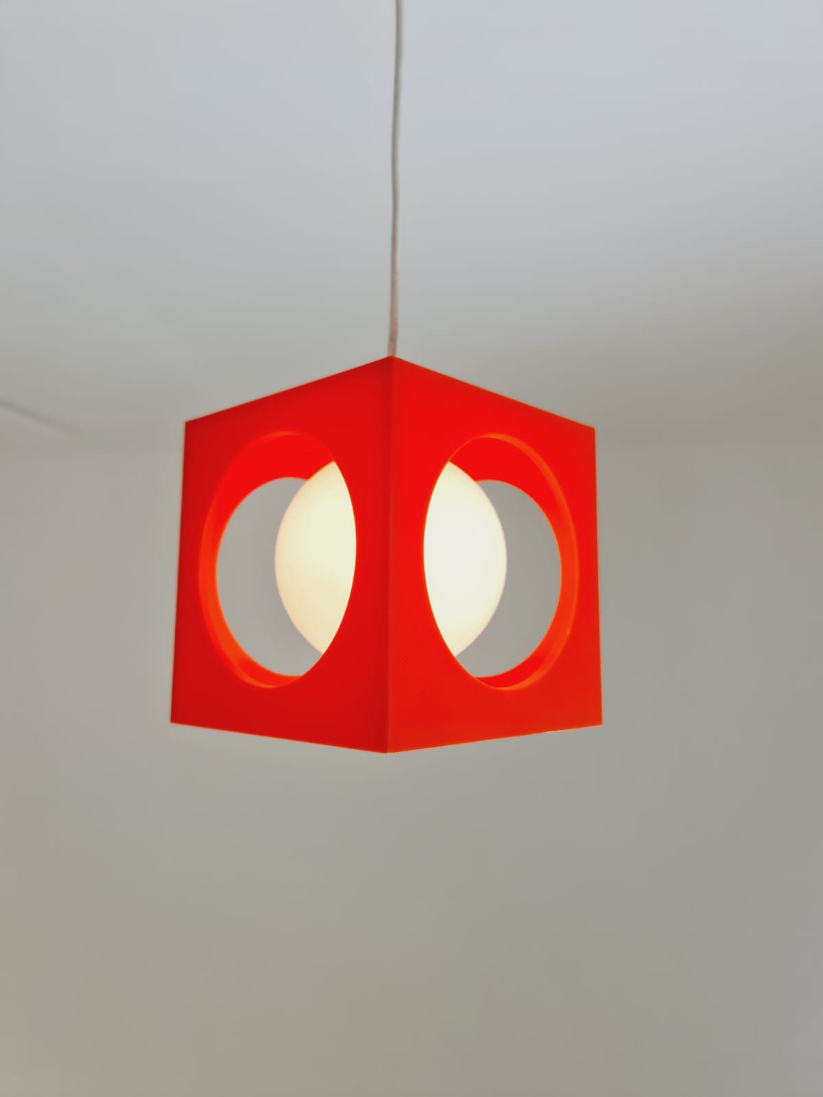 Space Age Ceiling lamp/ Pendant lamp by Richard Essig , orange and white 1970s