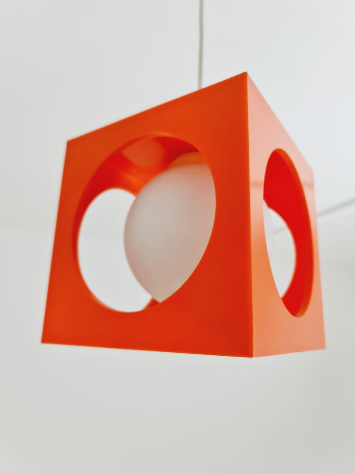 Space Age Ceiling lamp/ Pendant lamp by Richard Essig , orange and white 1970s