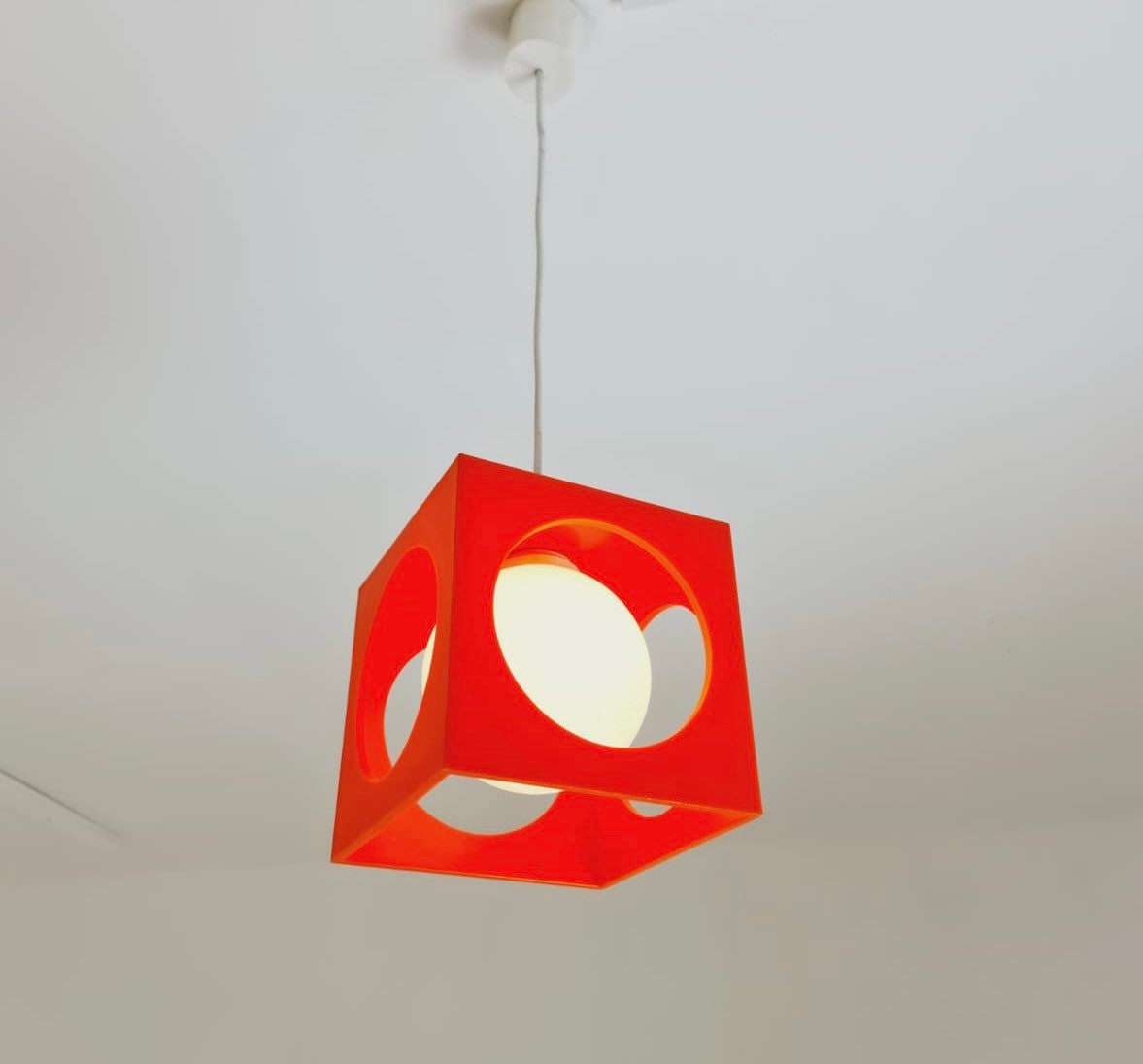 Space Age Ceiling lamp/ Pendant lamp by Richard Essig , orange and white 1970s
