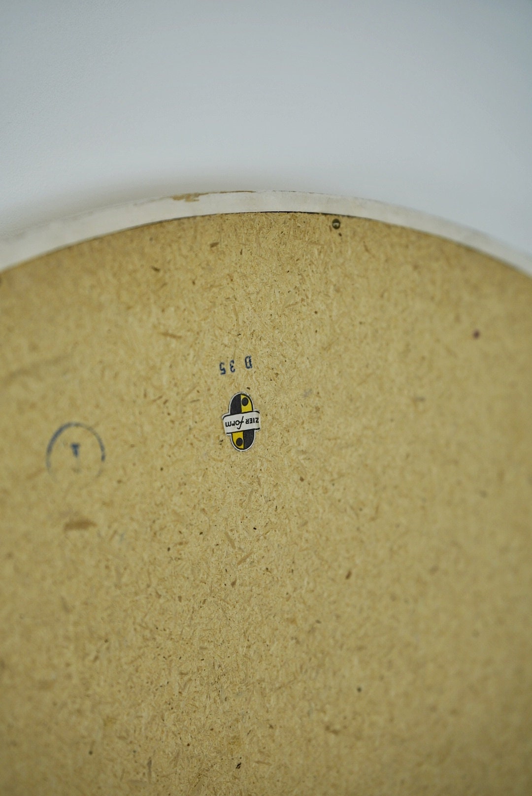 Round space age retro plastic white mirror with teak frame By Zier, 1970s