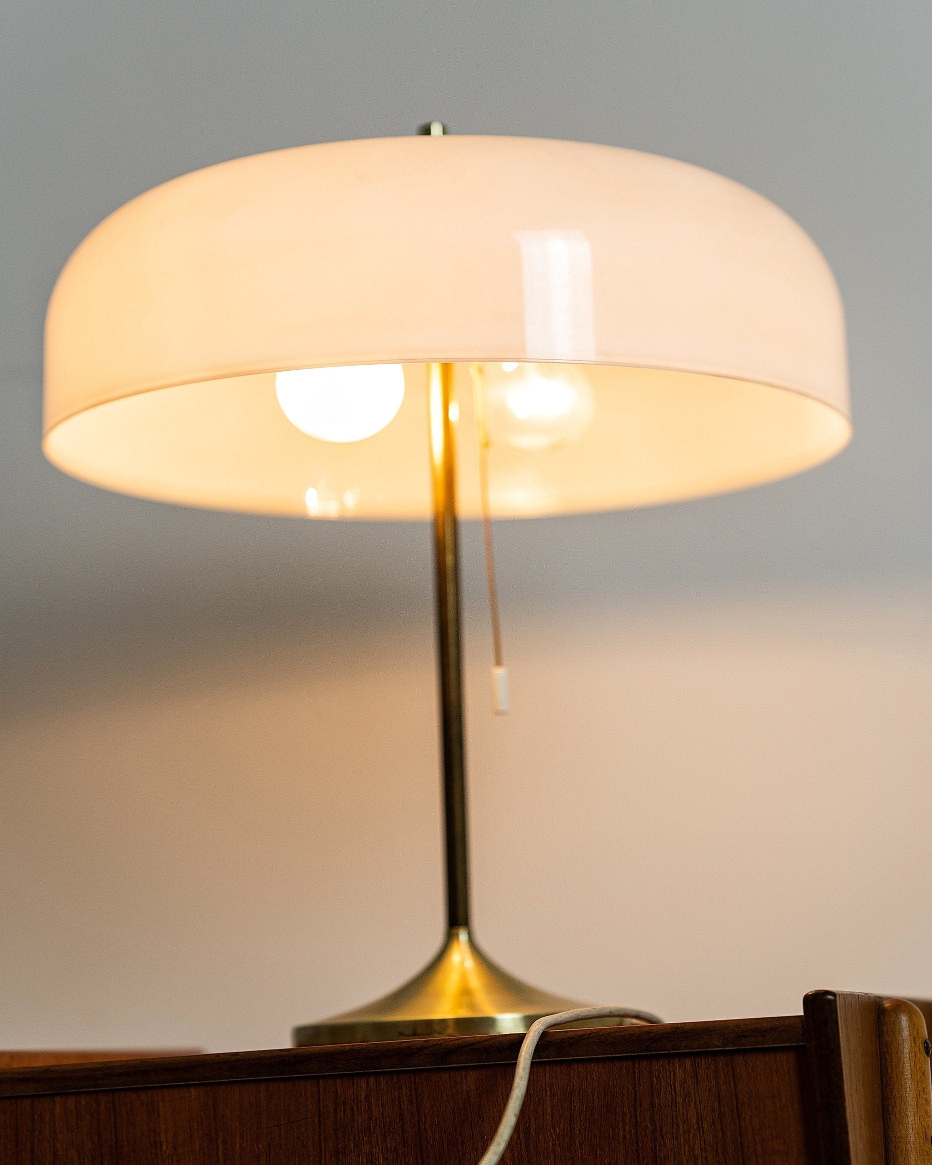 Rare Mid century German mushroom brass & plastic table lamp by Cosack Leuchten, Germany 1970s