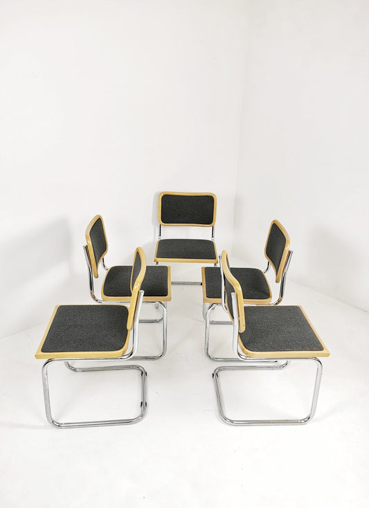 set of 5 Marcel Breuer B32 upholstered Cesca chair, bauhaus design by Bene