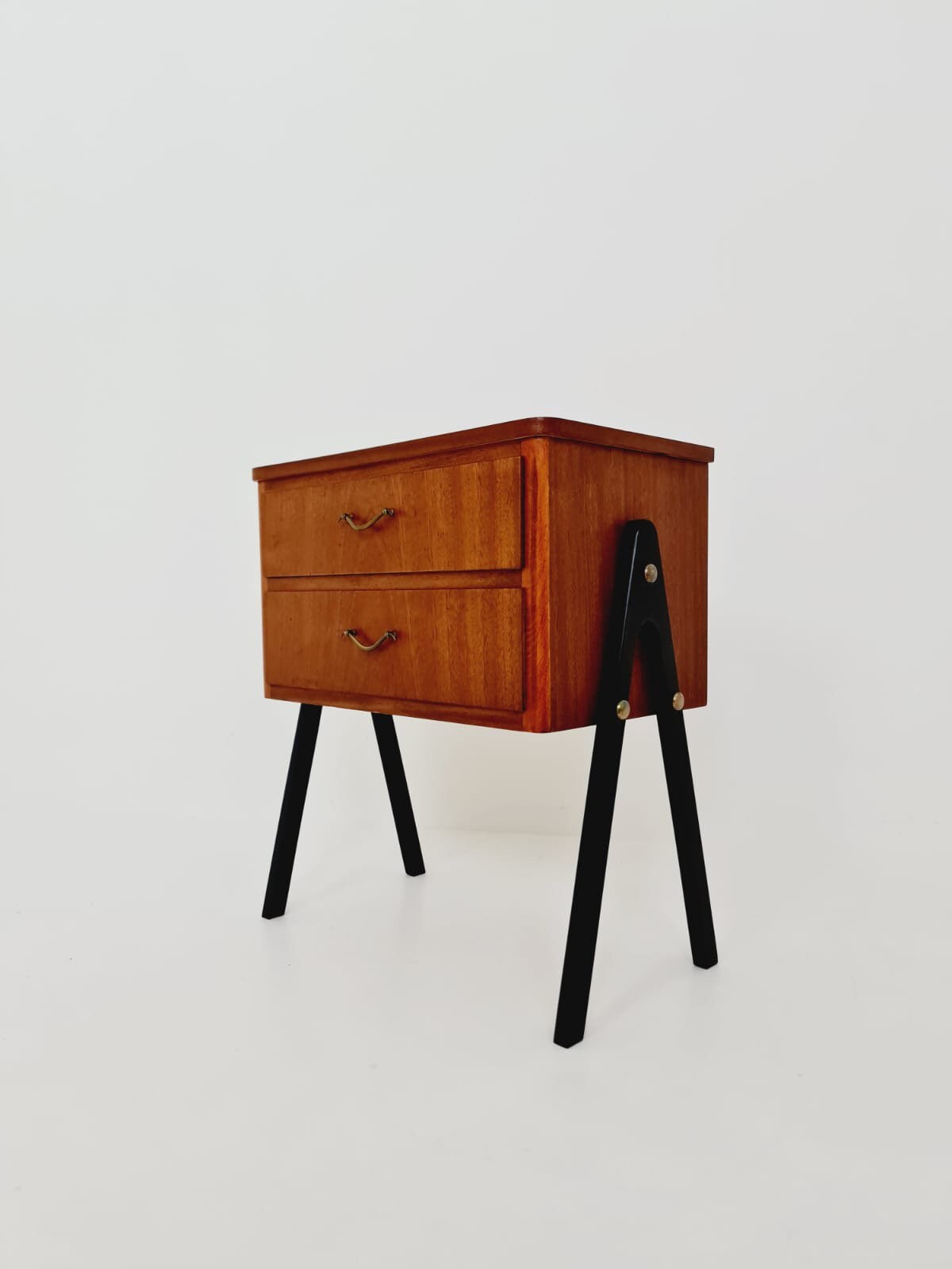 Midcentury danish mahogany& brass vintage Side table/ Bedside table, 1960s