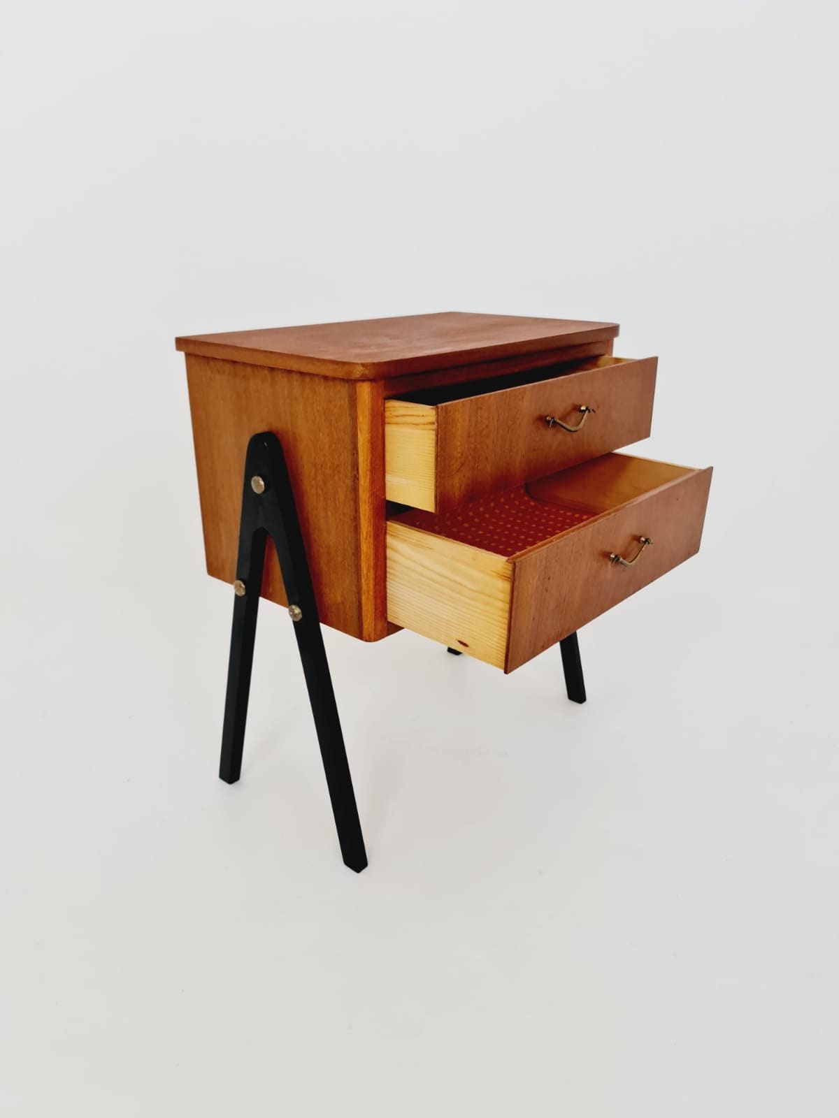 Midcentury danish mahogany& brass vintage Side table/ Bedside table, 1960s