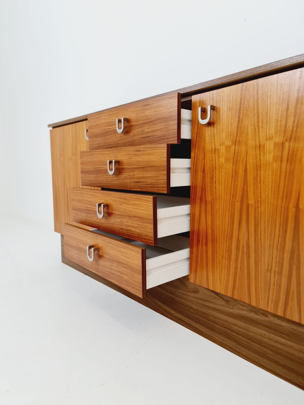 Midcentury German vintage walnut & brass sideboard, 1960s