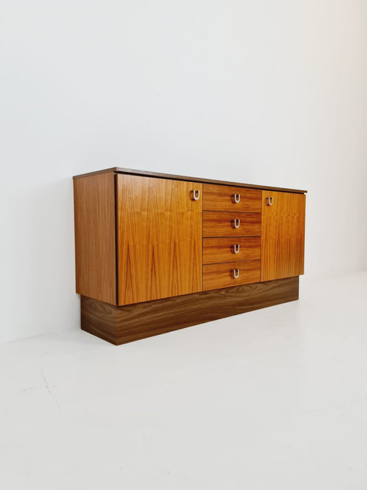 Midcentury German vintage walnut & brass sideboard, 1960s