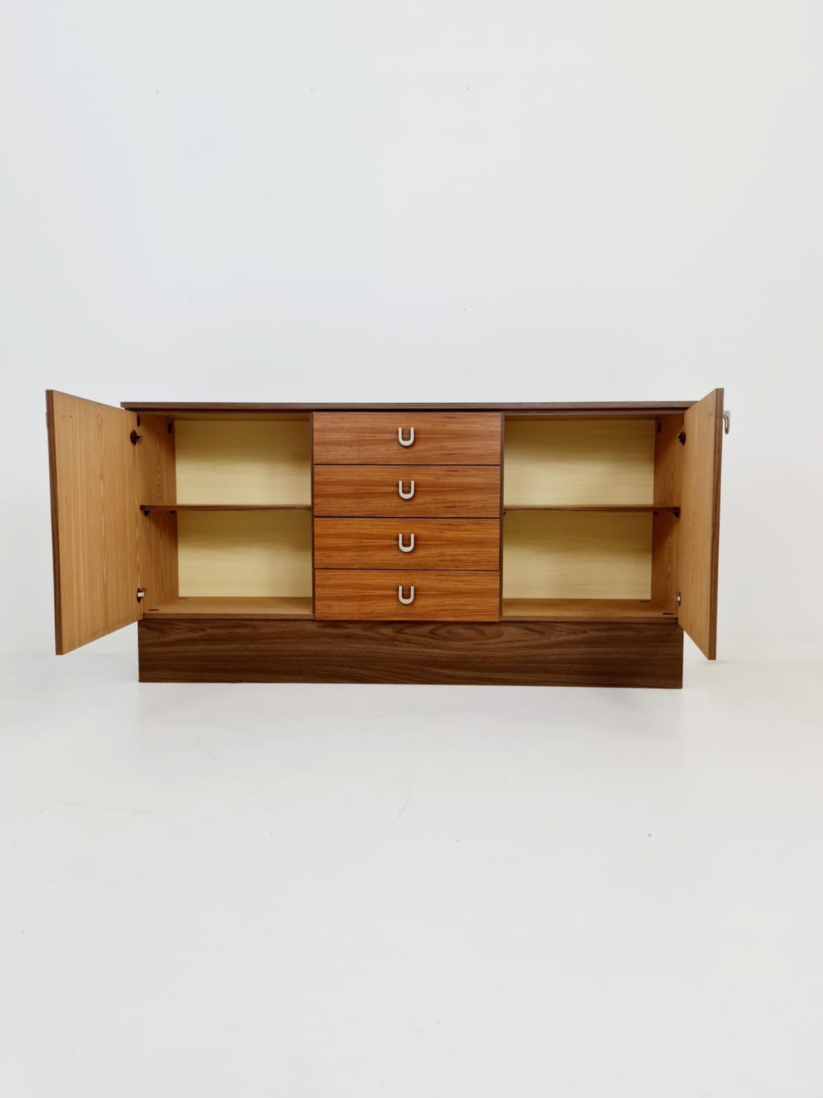 Midcentury German vintage walnut & brass sideboard, 1960s