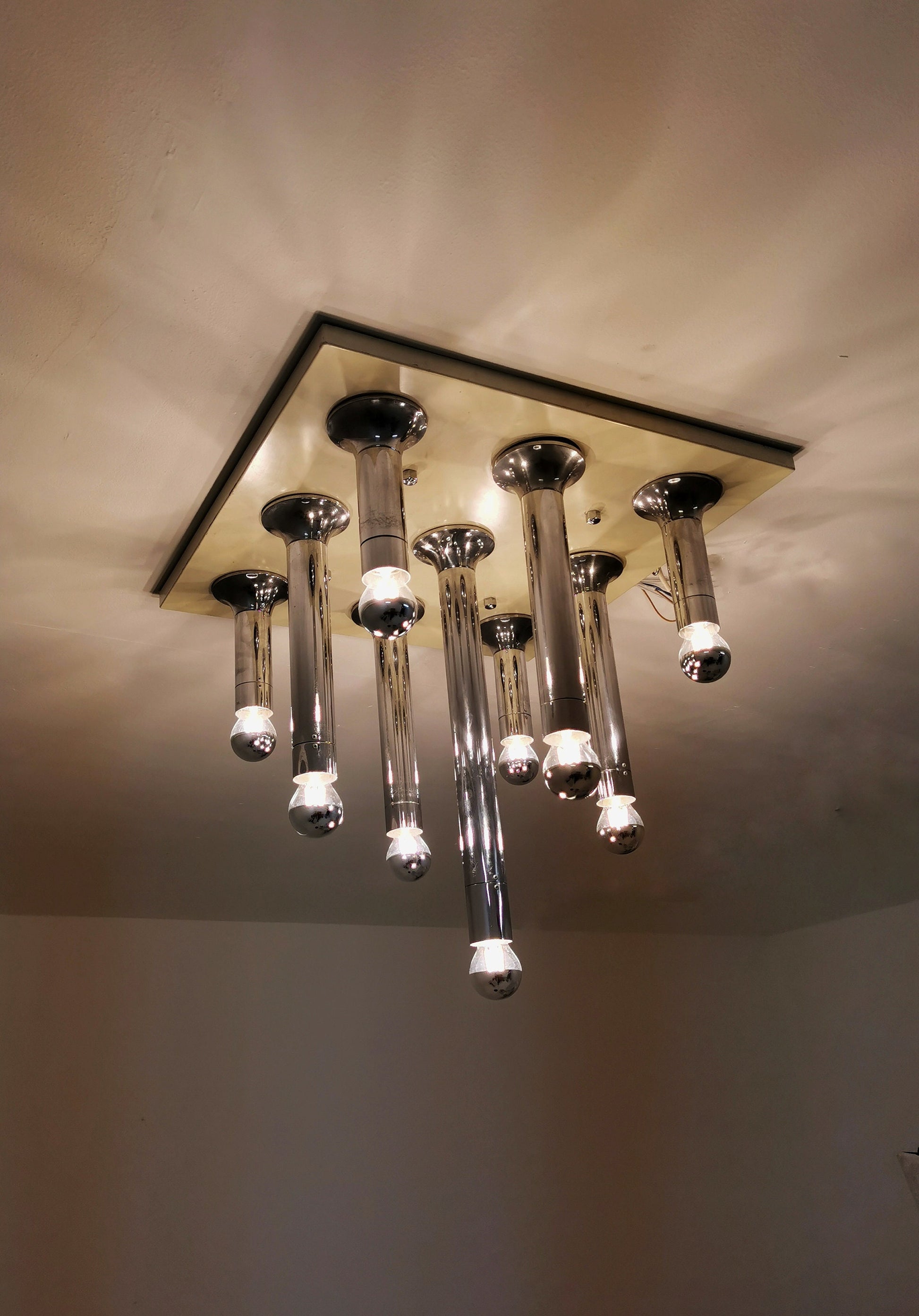 Rare Vintage Large chandelier, ceiling lamp by Motoko Ishii for staff, 1960s