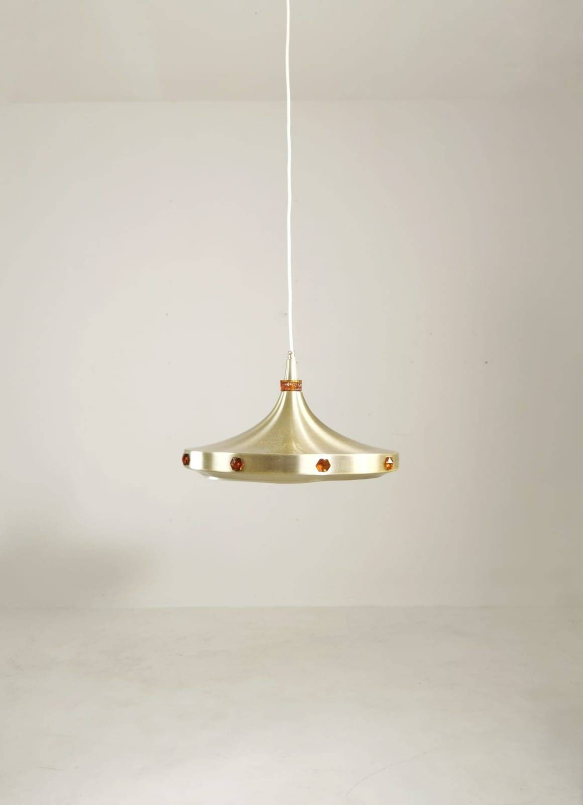 Space age brass Space-Age pendant lamp Denmark 1907s by vitrica