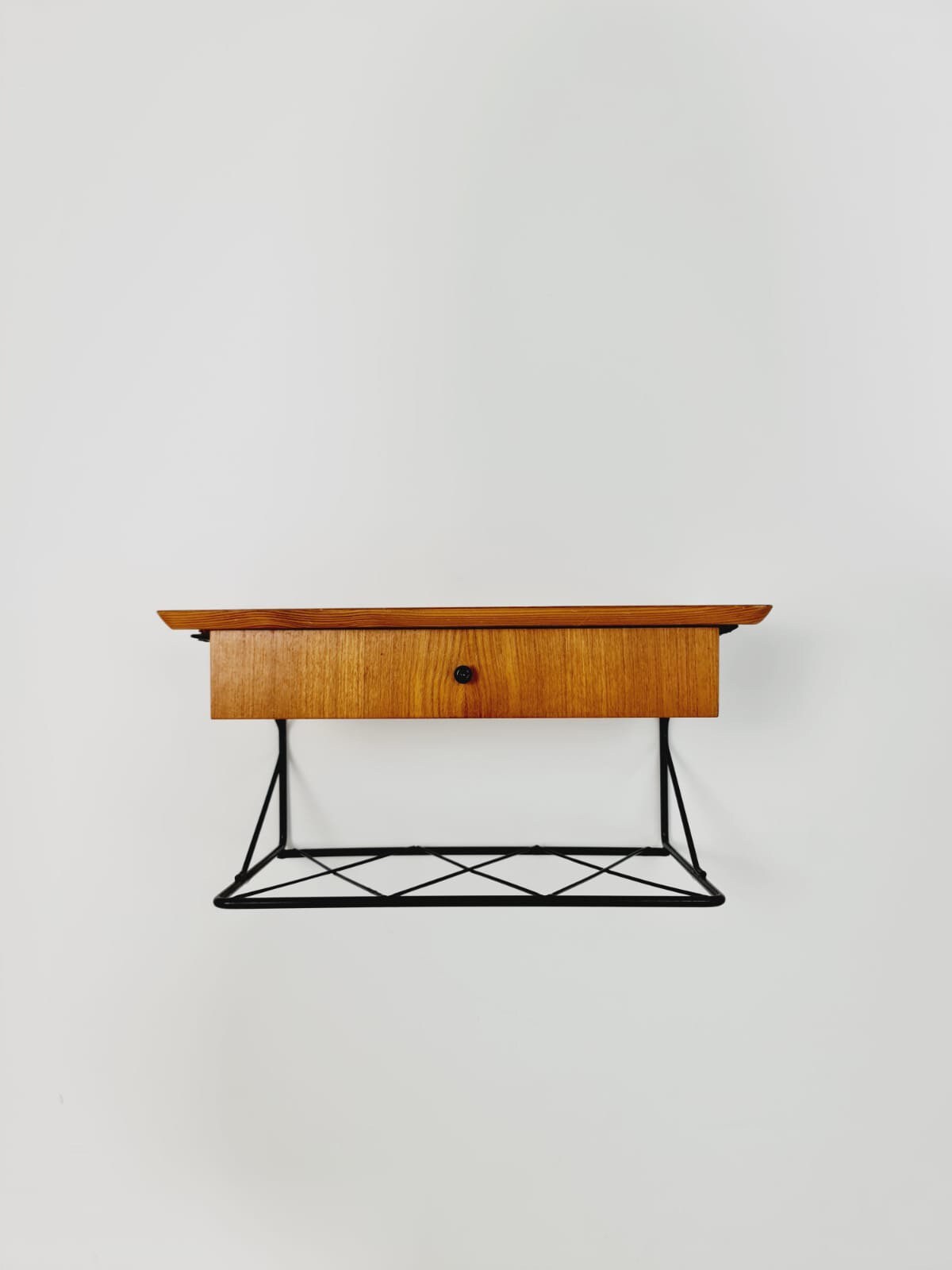 Pair Scandinavian string teak floating/ hanging bedside table/ nightstand, 1960s