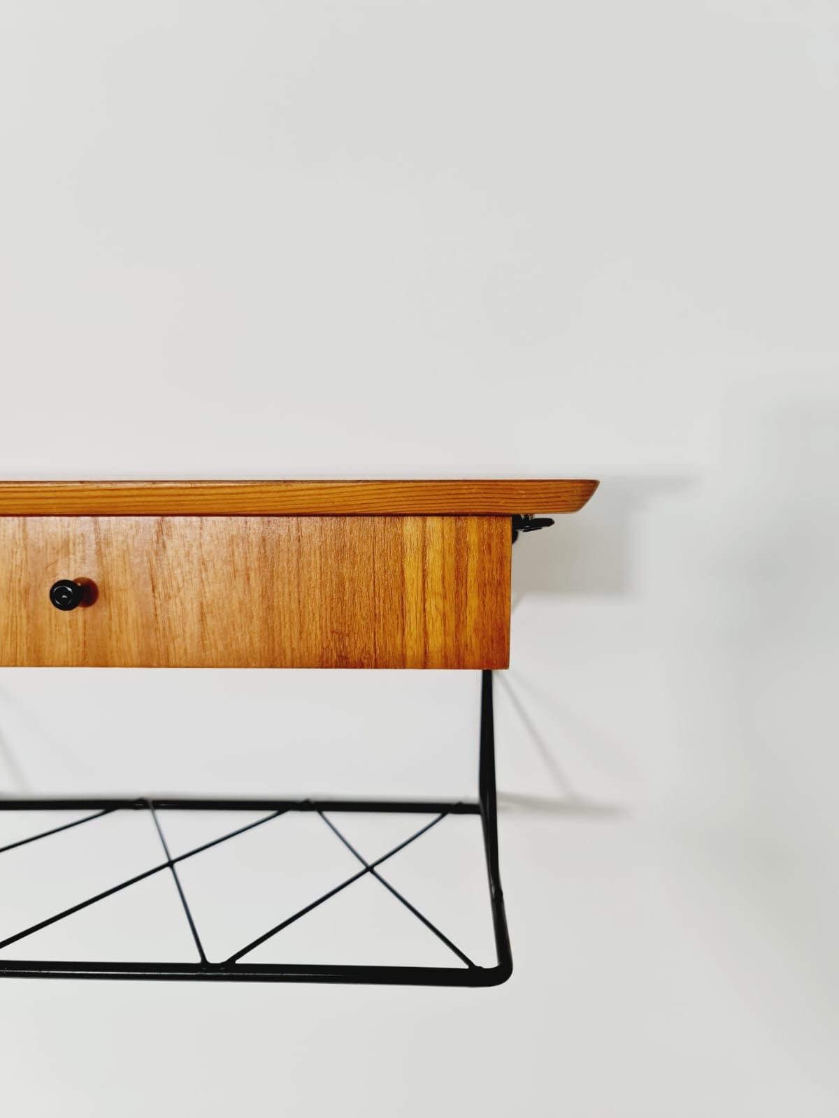 Pair Scandinavian string teak floating/ hanging bedside table/ nightstand, 1960s