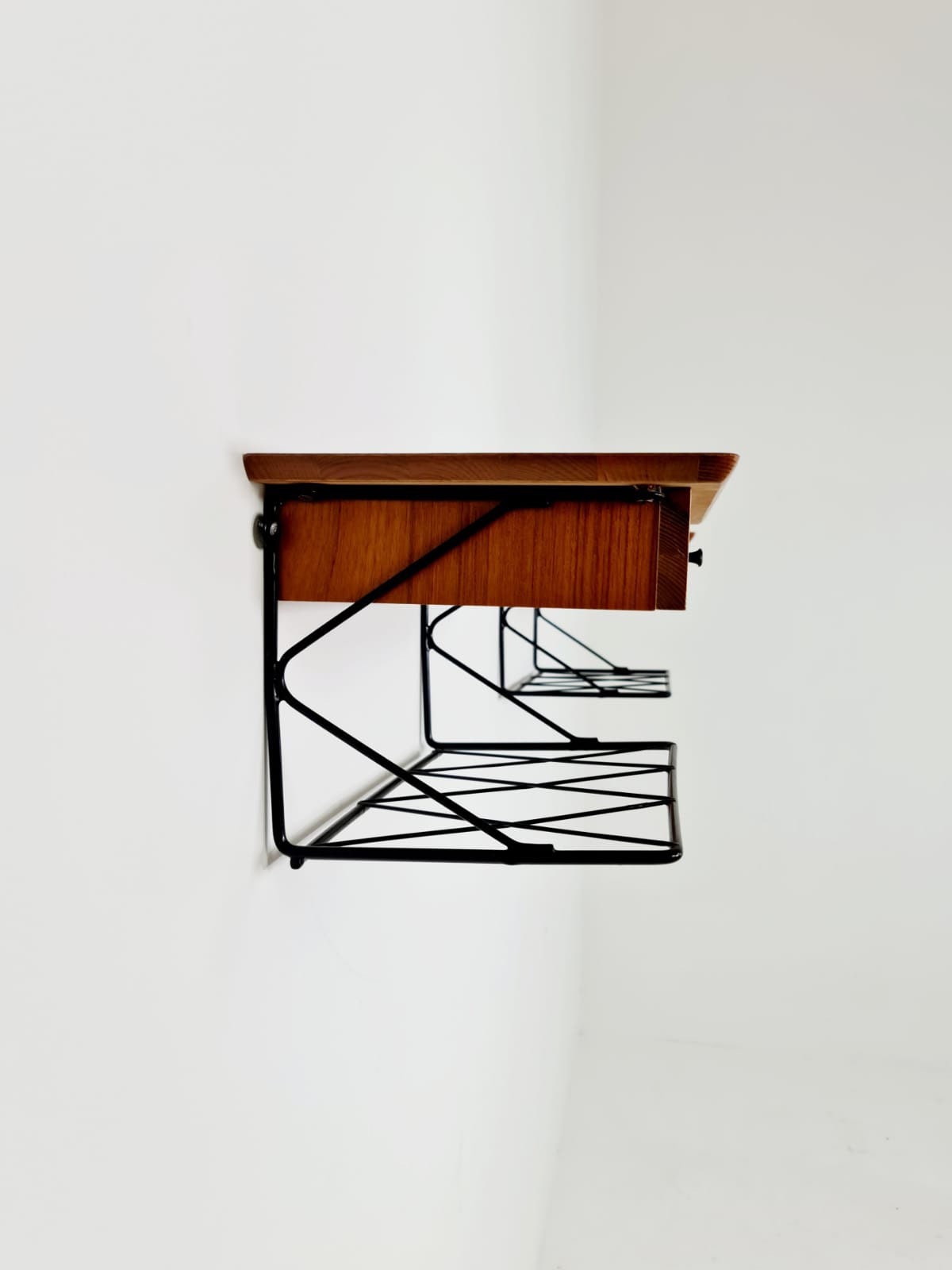 Pair Scandinavian string teak floating/ hanging bedside table/ nightstand, 1960s