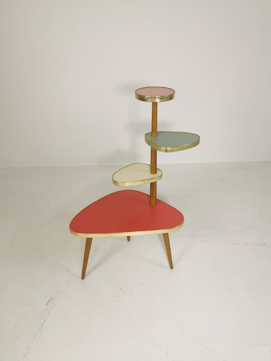 German Plant Stand, Colorful Vintage Mid-Century Minimalist Indoor Plant Stand Side Table Retro flower table