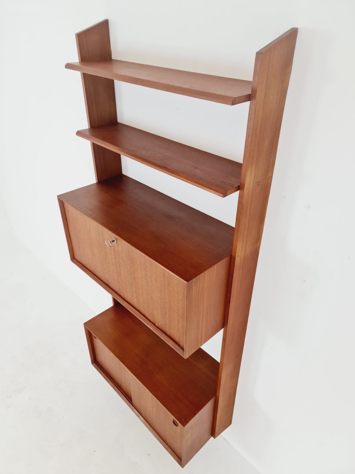 Midcentury Danish Teak Wall-Mounted Shelving Unit, 1960s