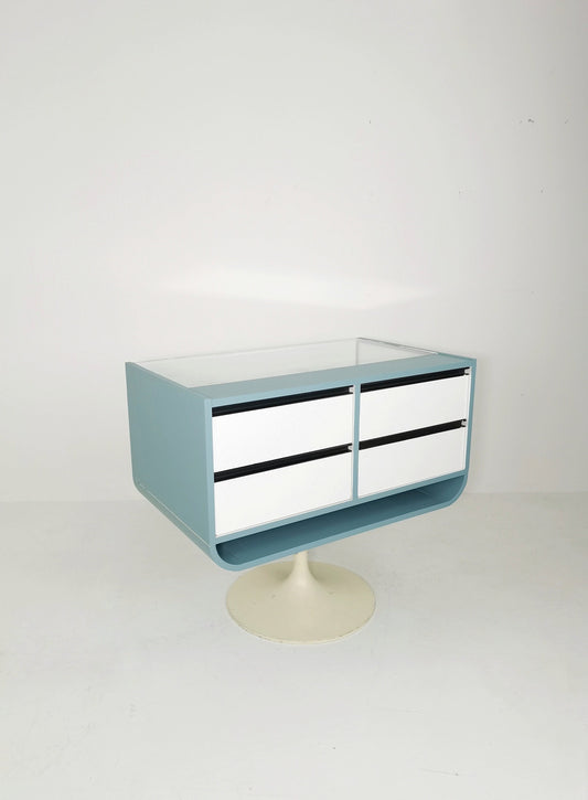 Space Age mid century Tulip show case drawers with glass front 1970s