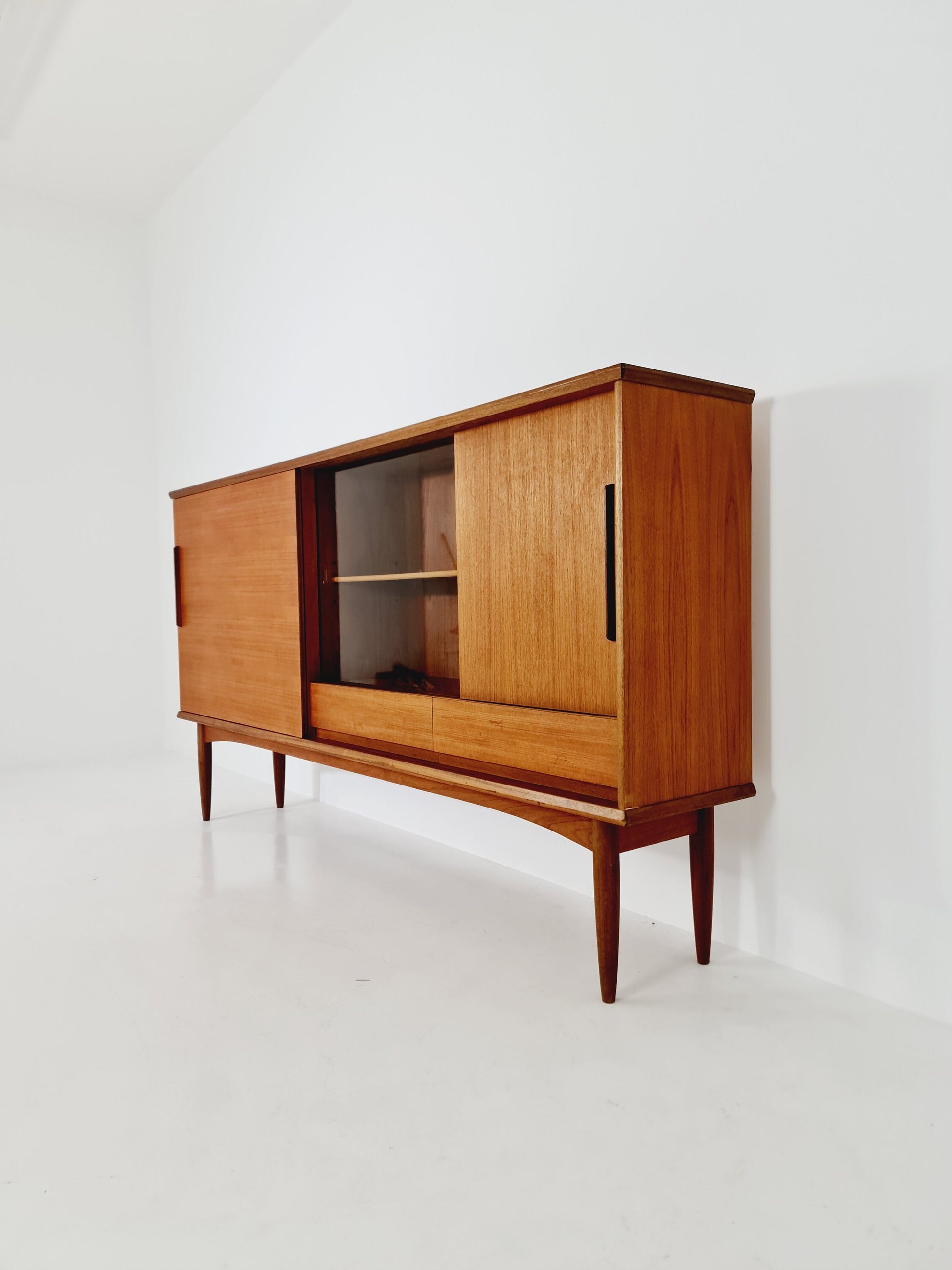 Mid Century Modern German Teak Highboard, Sideboard by Hilker, 1960s